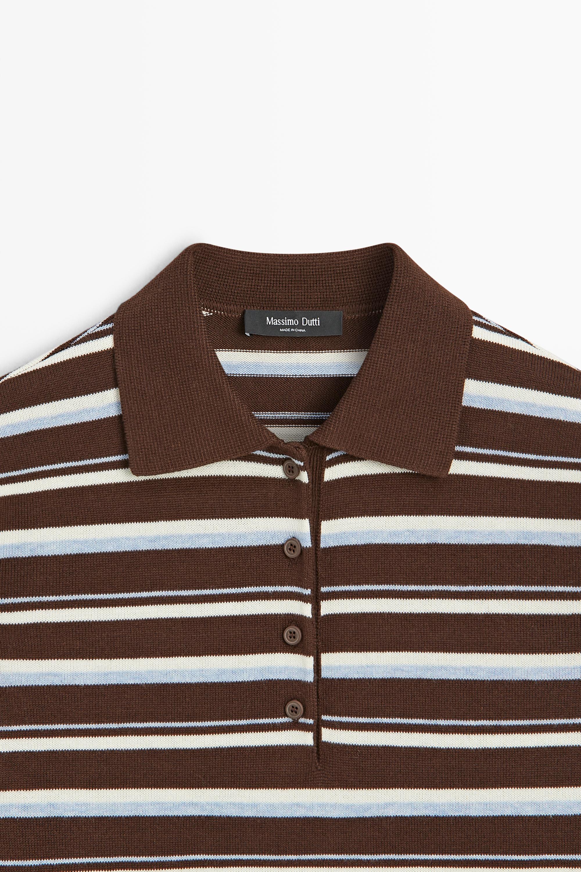 100% cotton striped polo shirt — BROWN
