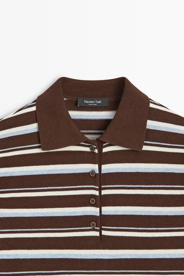 100% cotton striped polo shirt — BROWN 9