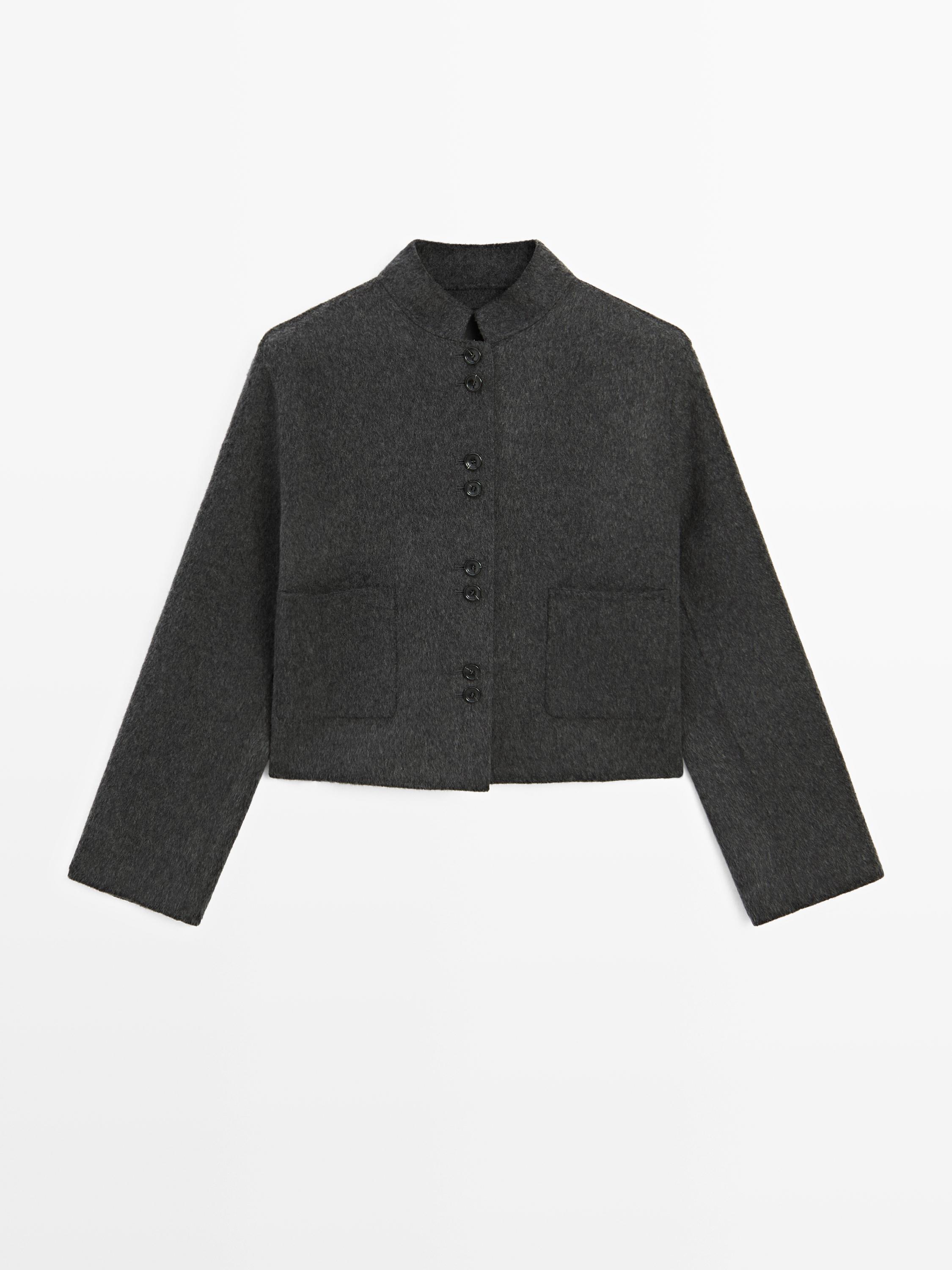 Short wool blend double button coat