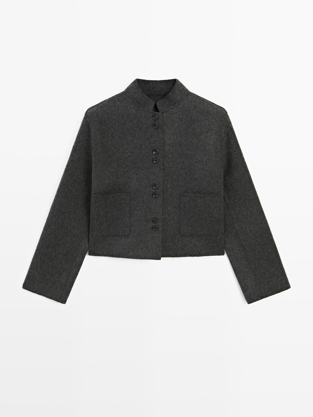 Massimo Dutti - Dames - Kort Double-Breasted Jack Van Wolmix - Donkergrijs - M