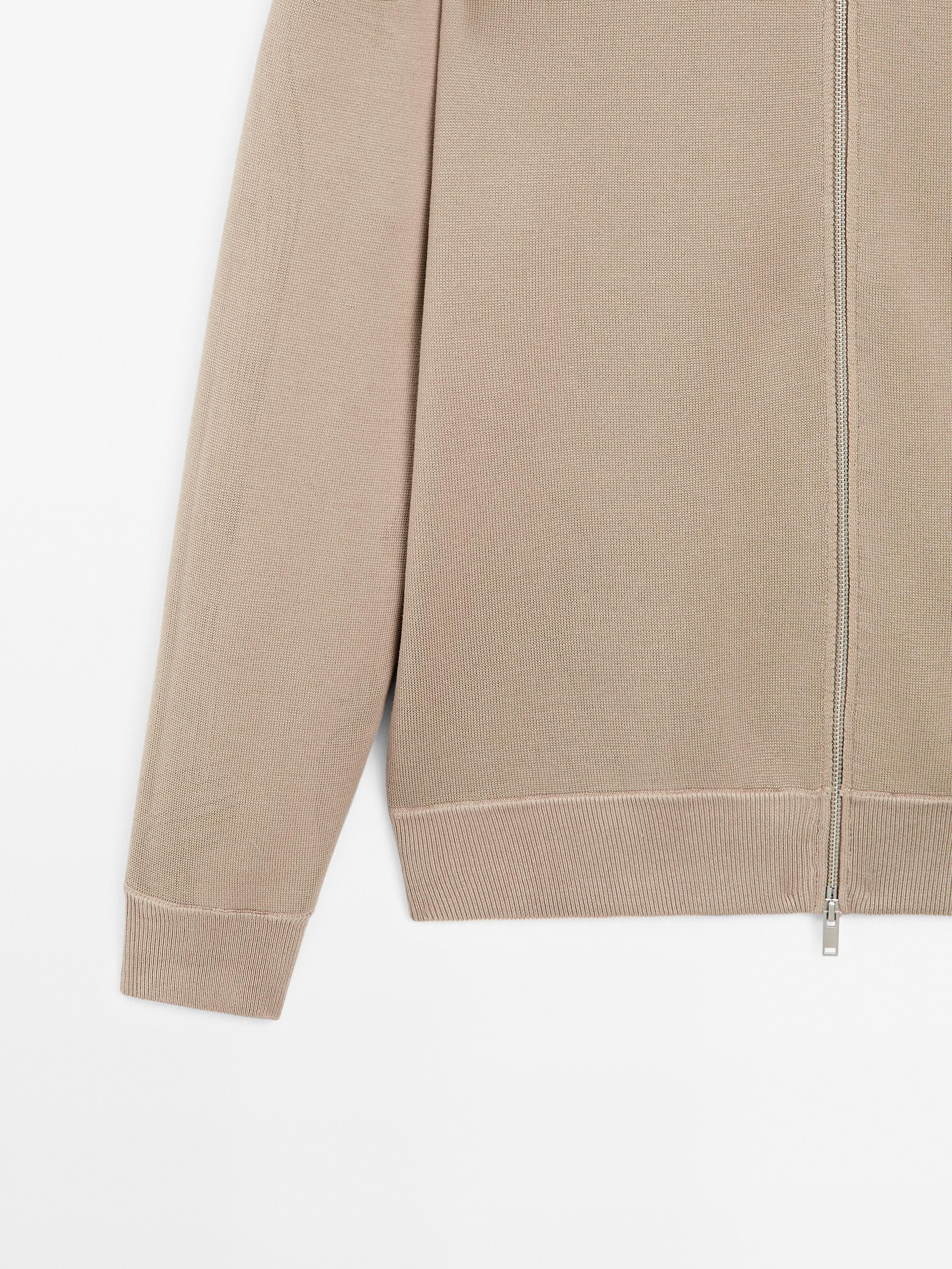 Cotton blend zip-up knit cardigan