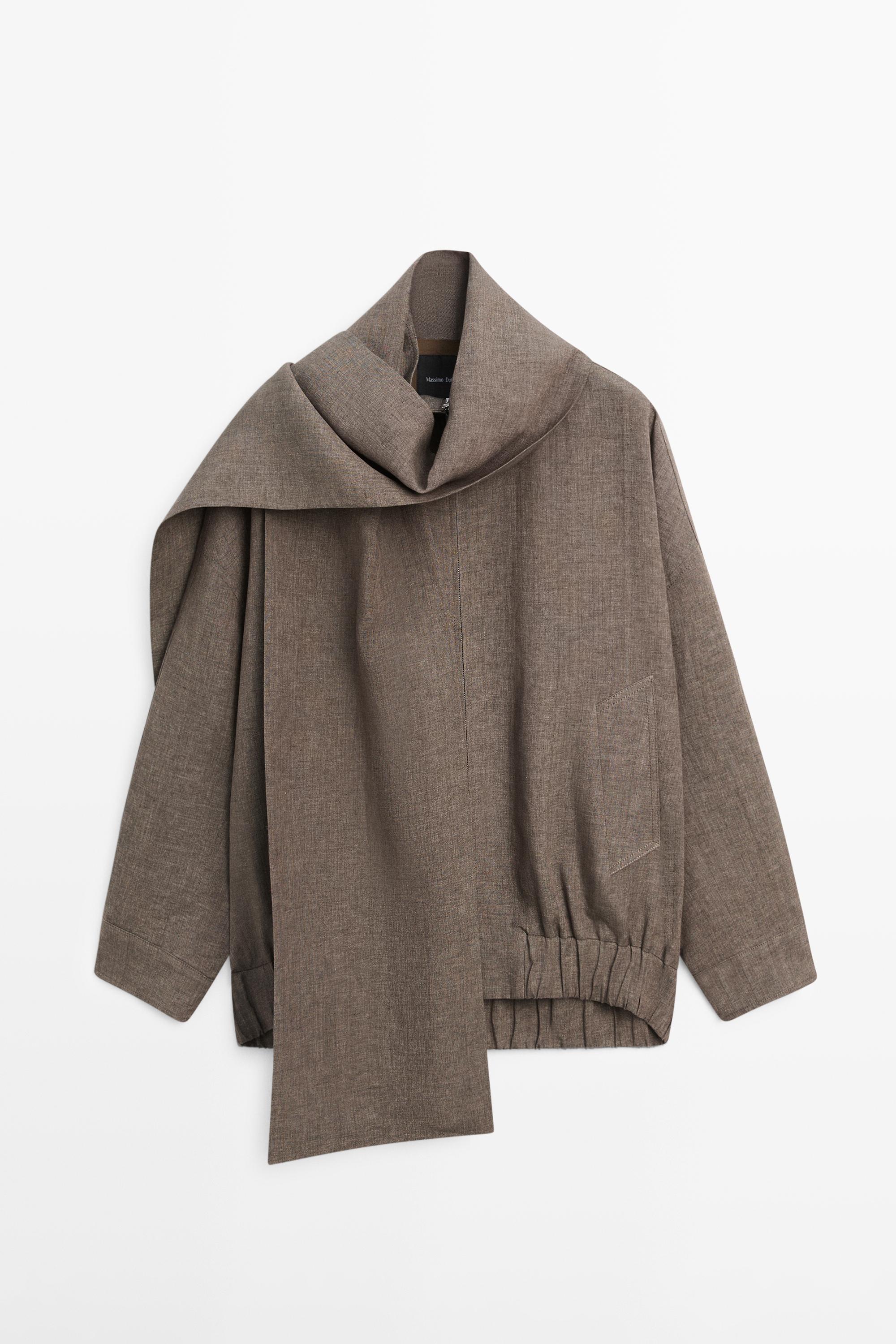Linen melange bomber jacket with scarf — CAREY