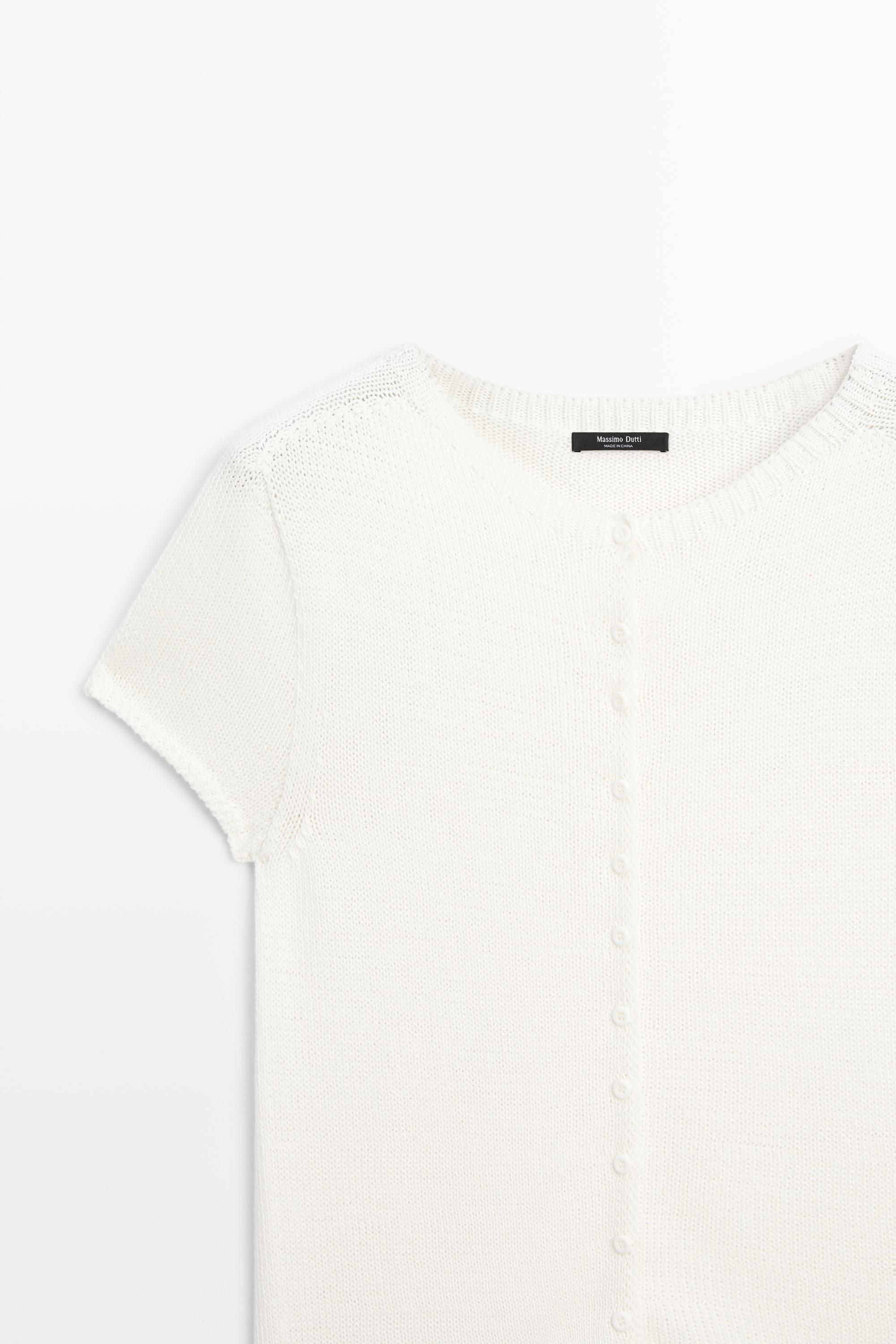 Cotton silk blend knit cardigan — WHITE