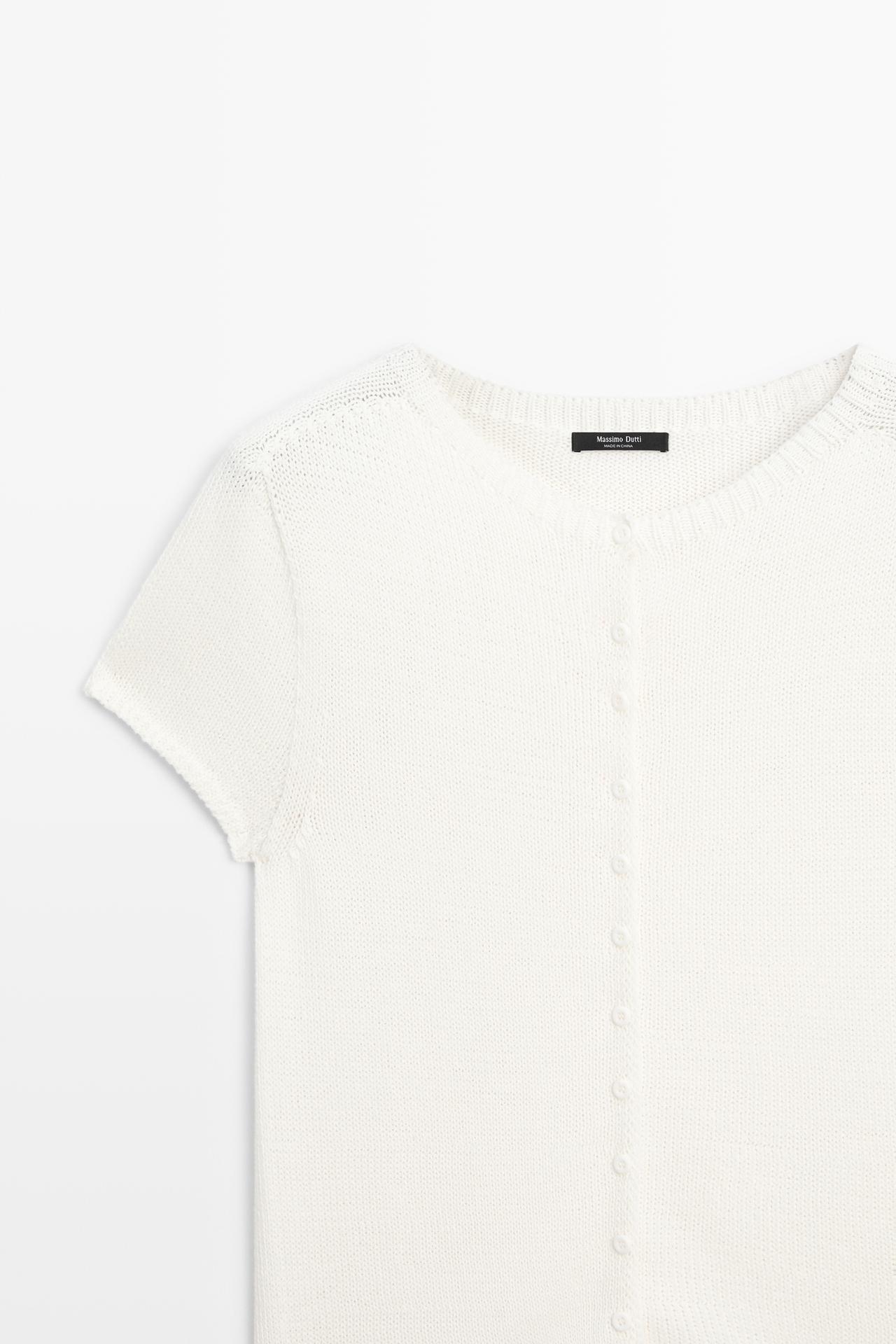 Cotton silk blend knit cardigan — WHITE