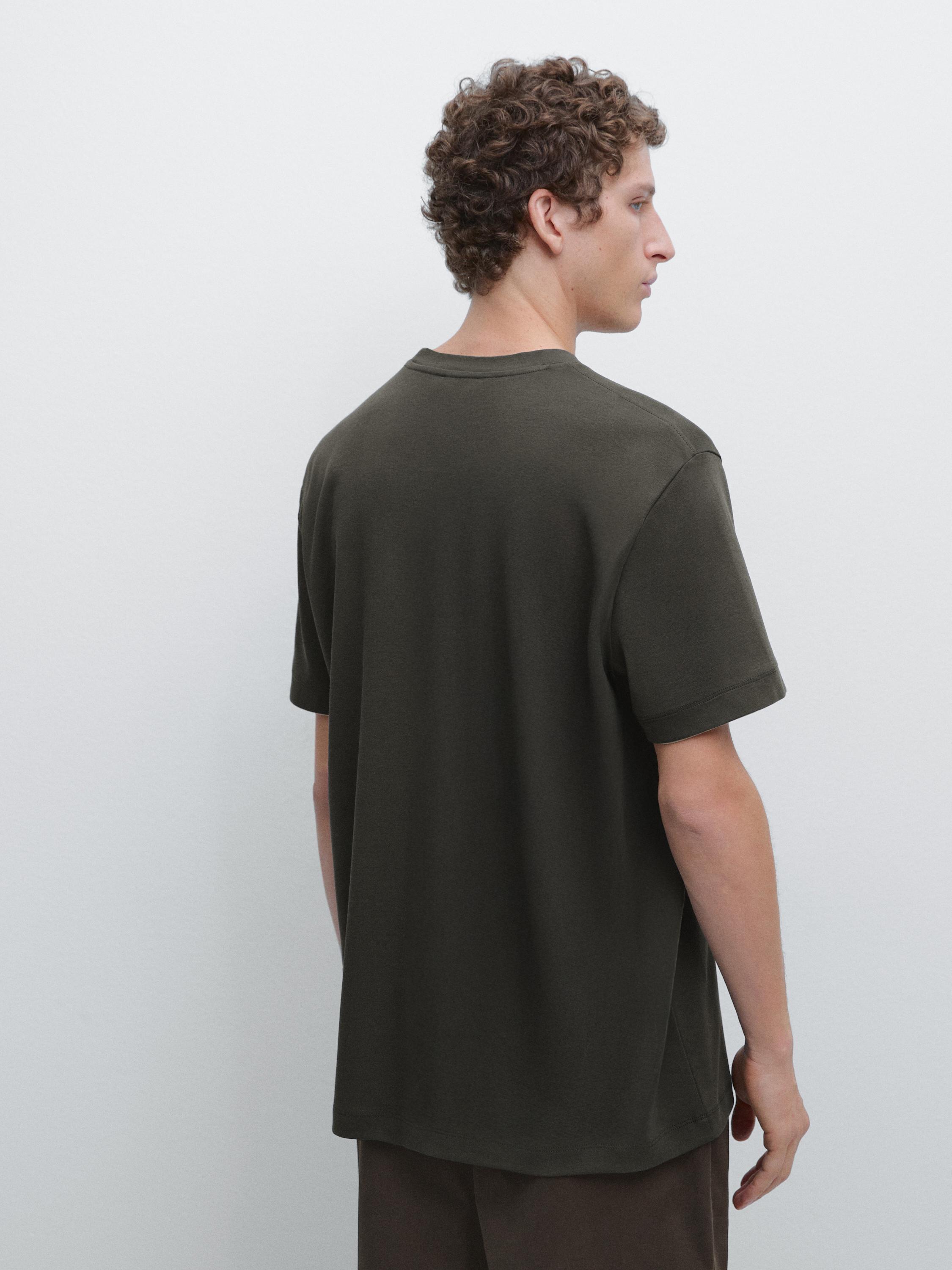 100% cotton T-shirt with contrast neckline — KHAKI