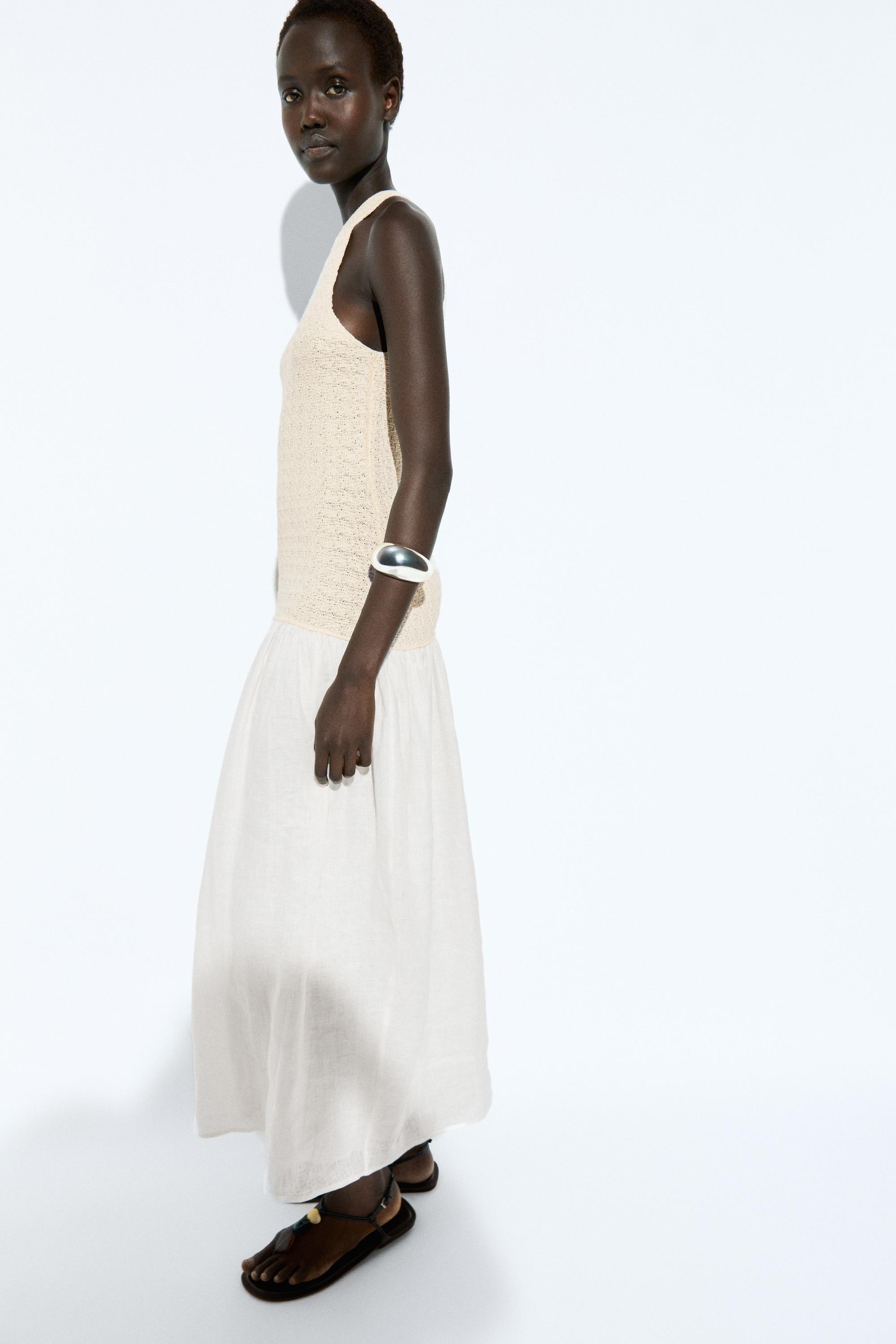 Combined halter midi dress — CREAM