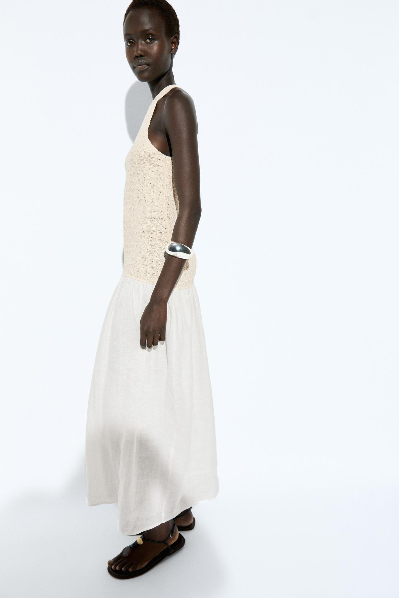 Combined halter midi dress — CREAM