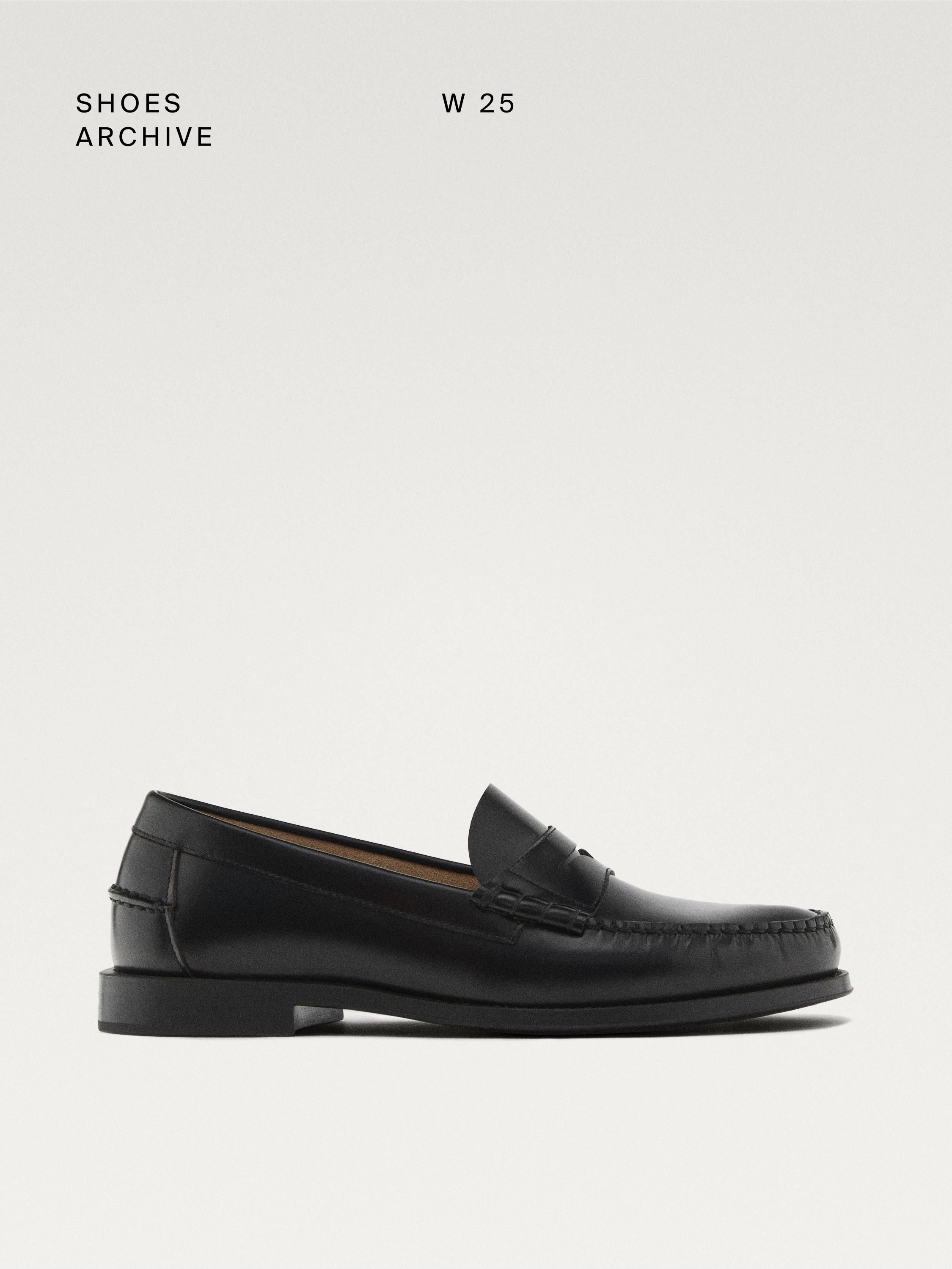 Leather loafers with penny strap — BLACK