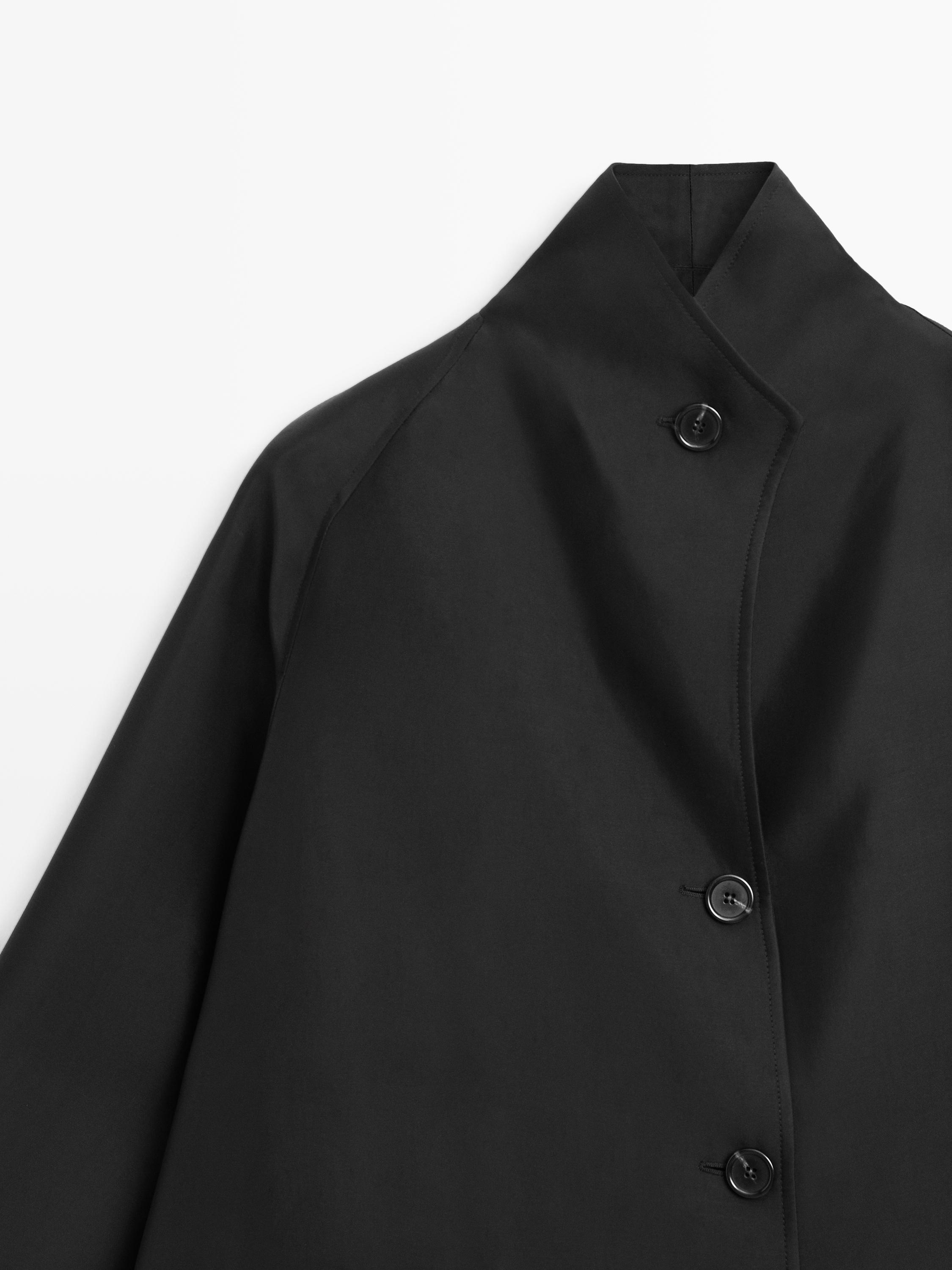 Flowing voluminous cape with button details — BLACK