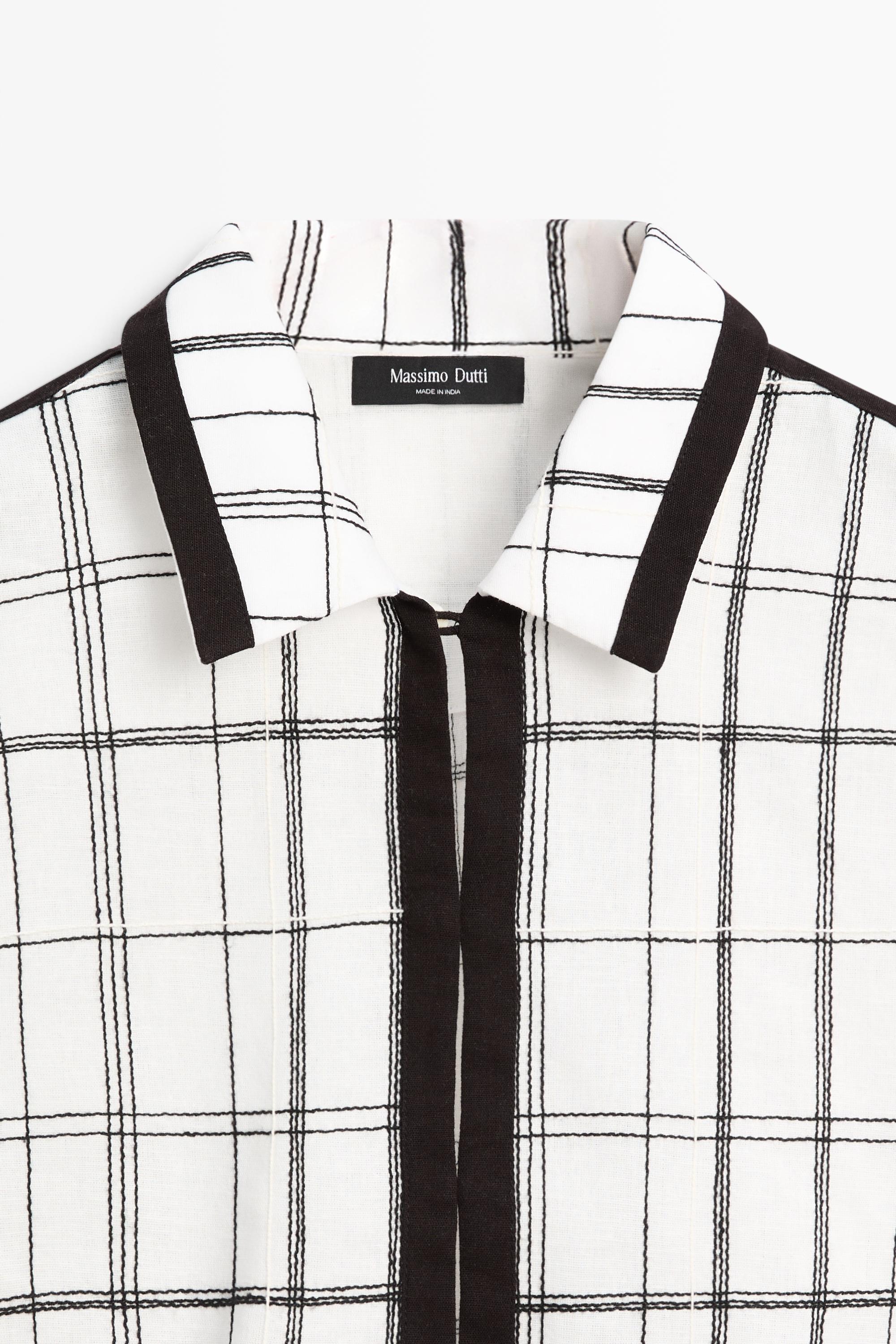 Cotton blend check shirt — WHITE