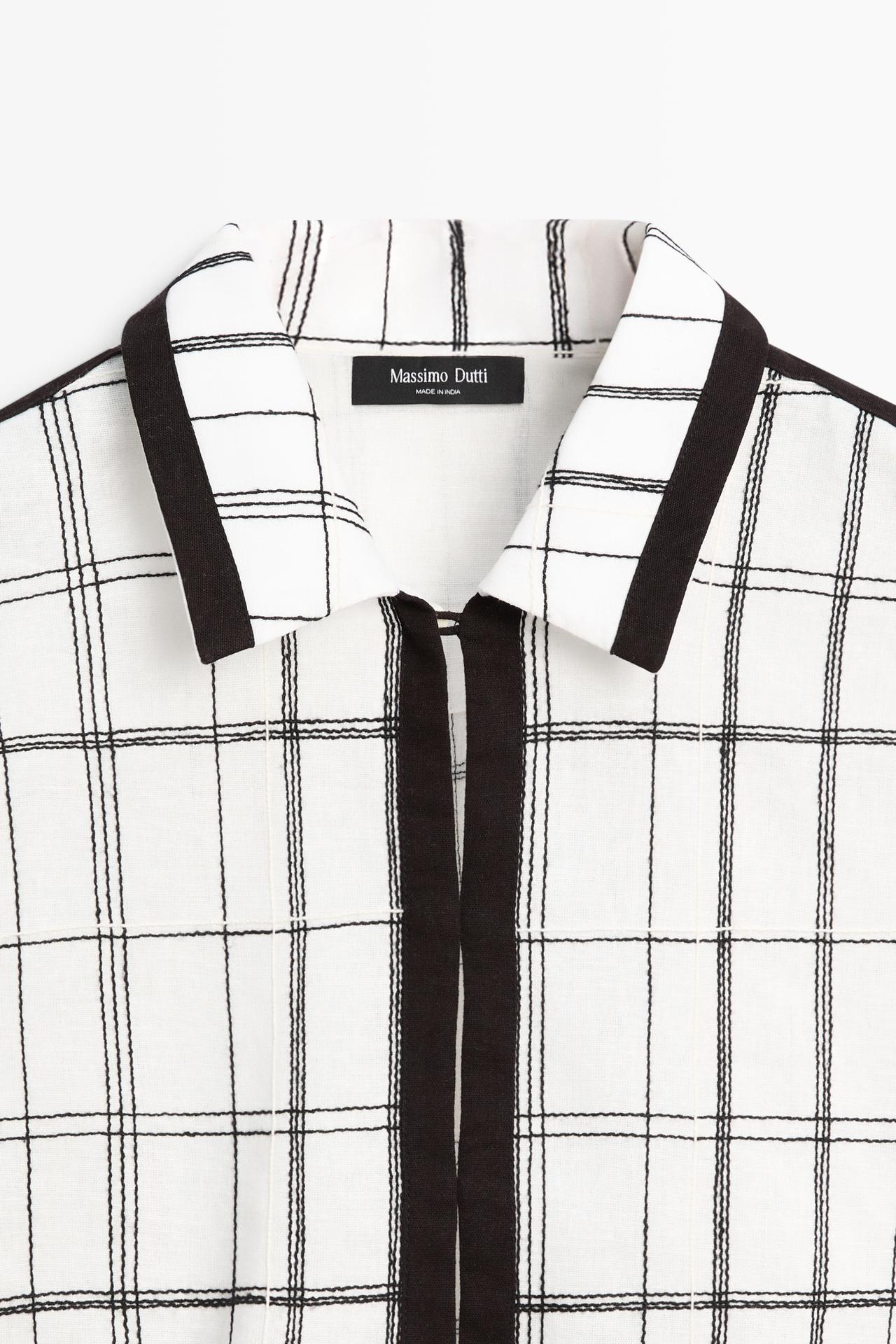 Cotton blend check shirt — WHITE