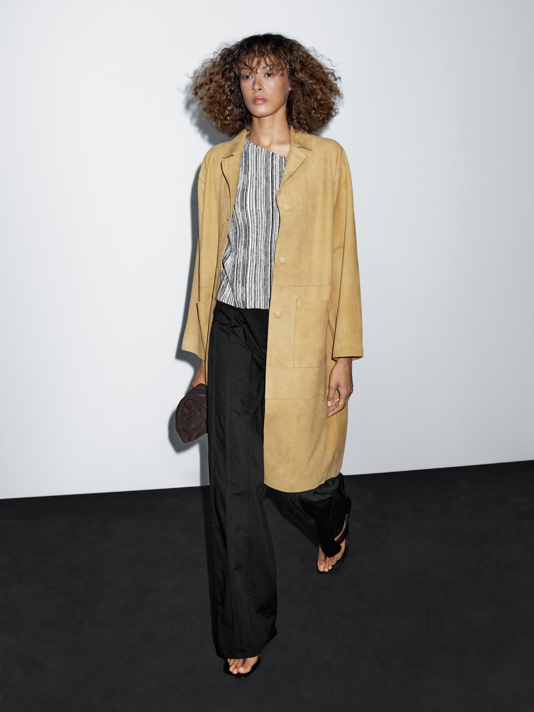 Long suede leather coat Vanilla