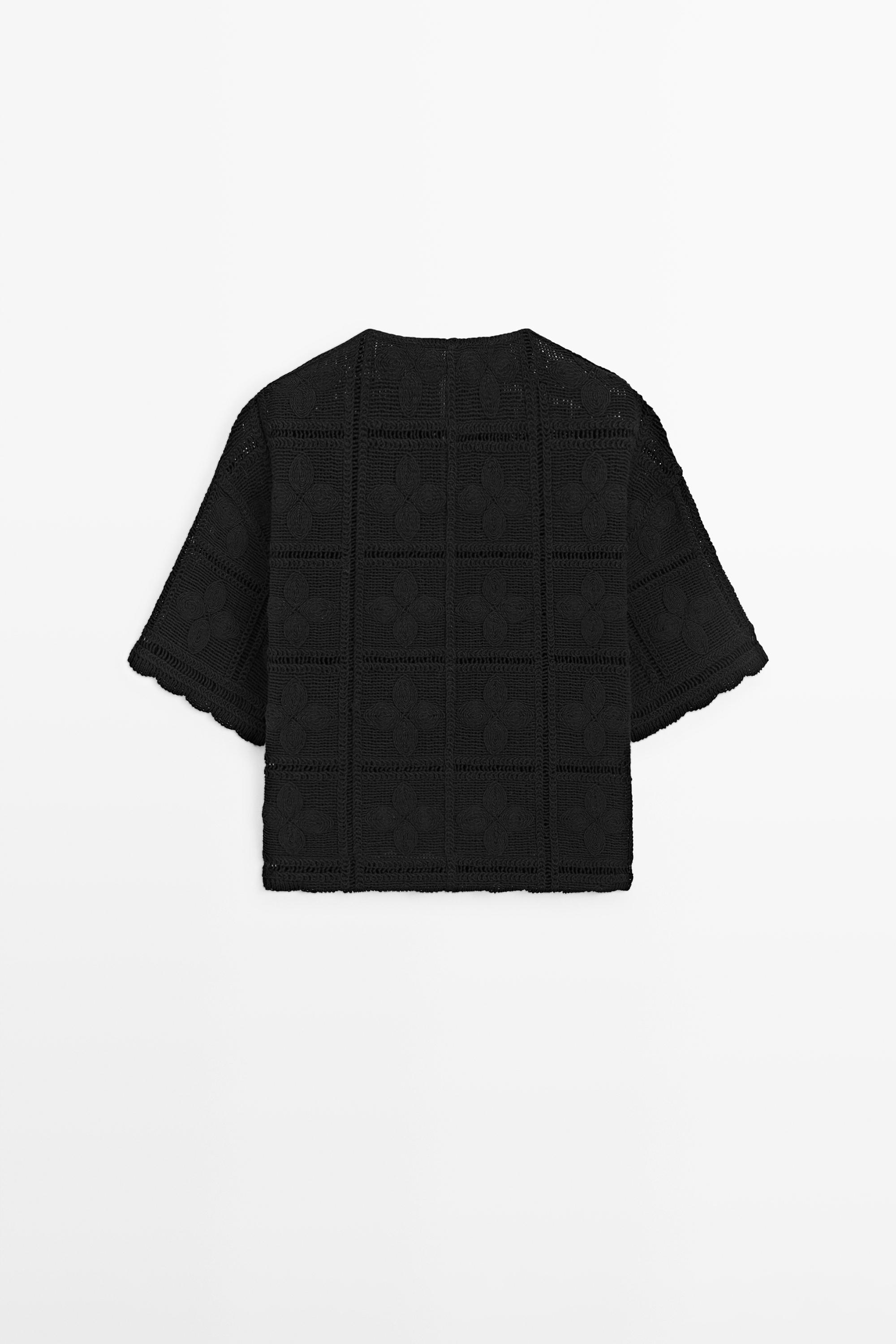 Cutwork crochet cardigan — BLACK