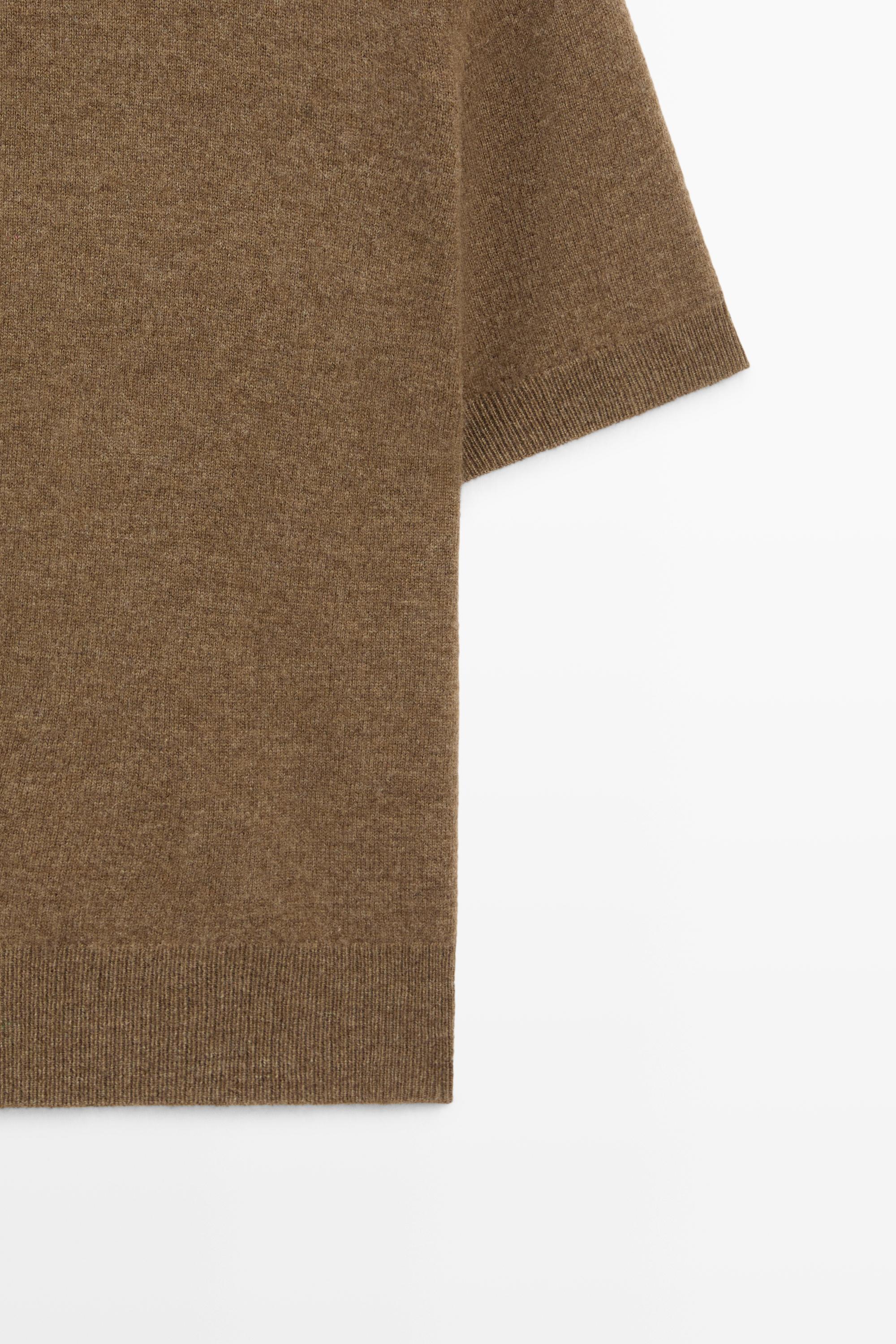 Wool-cashmere blend short sleeve knit sweater — BROWN MARL
