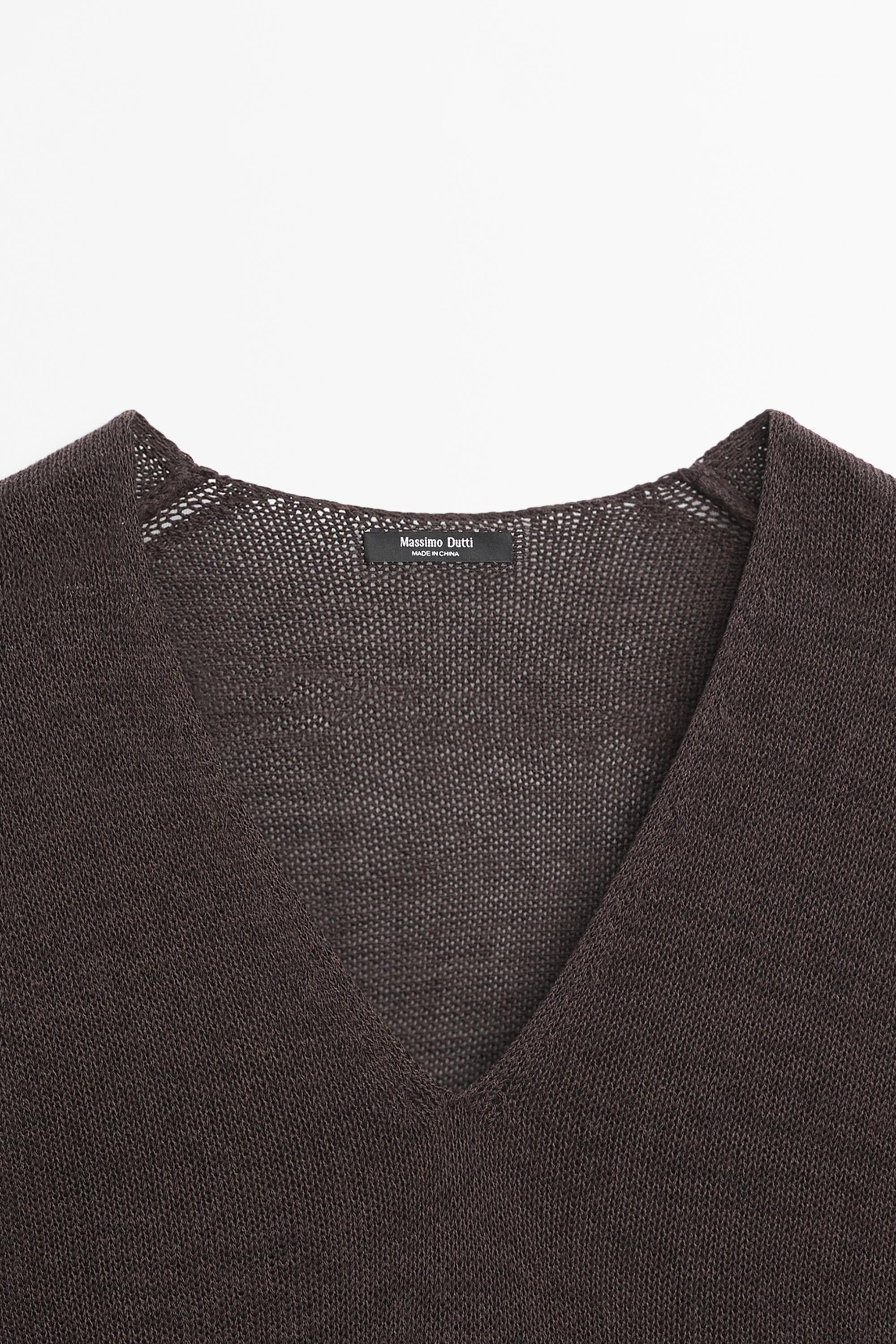 Contrast cotton blend knit dress — Reddish brown