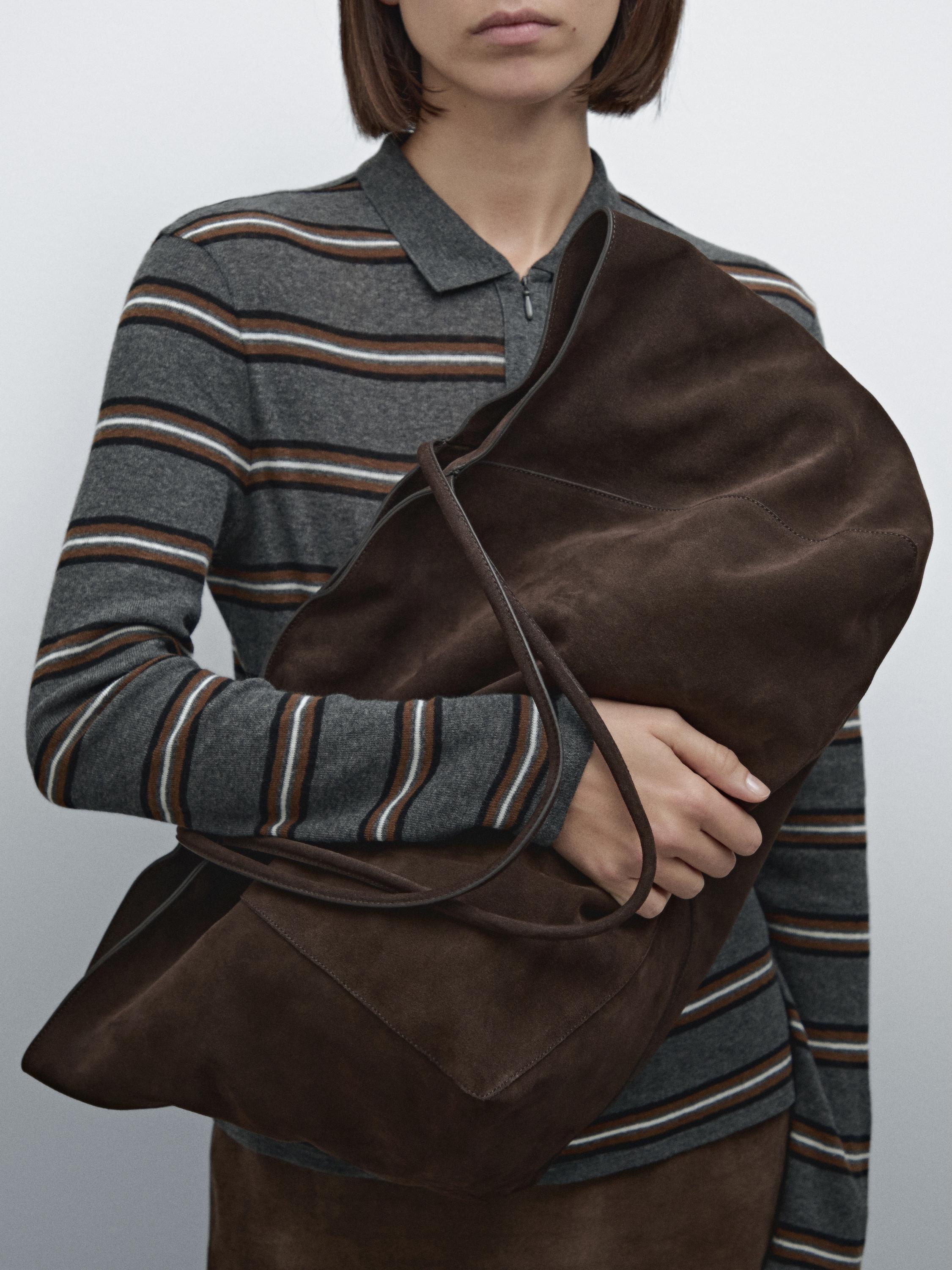 Split suede maxi shopper bag