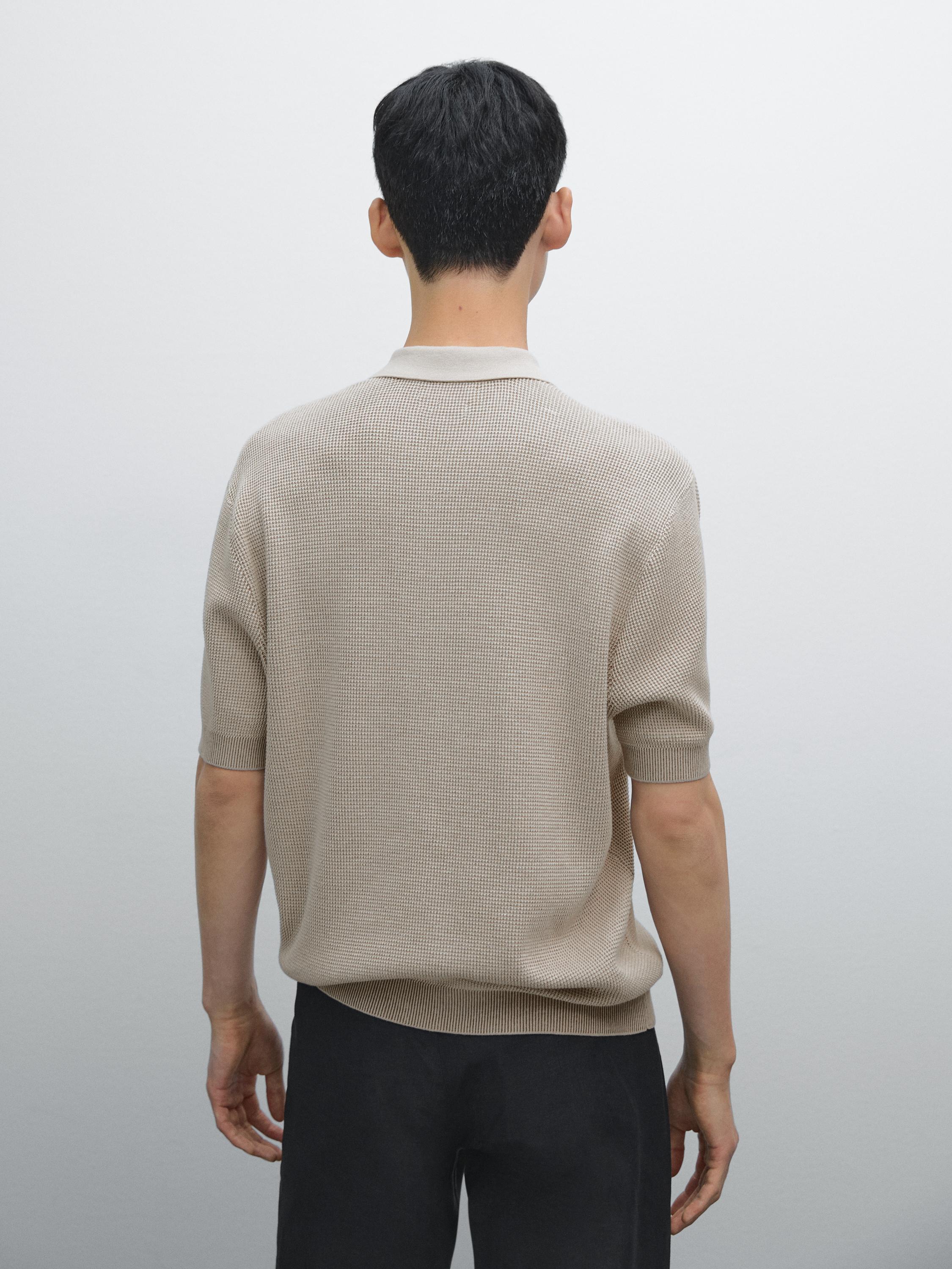 Textured knit V-neck polo shirt