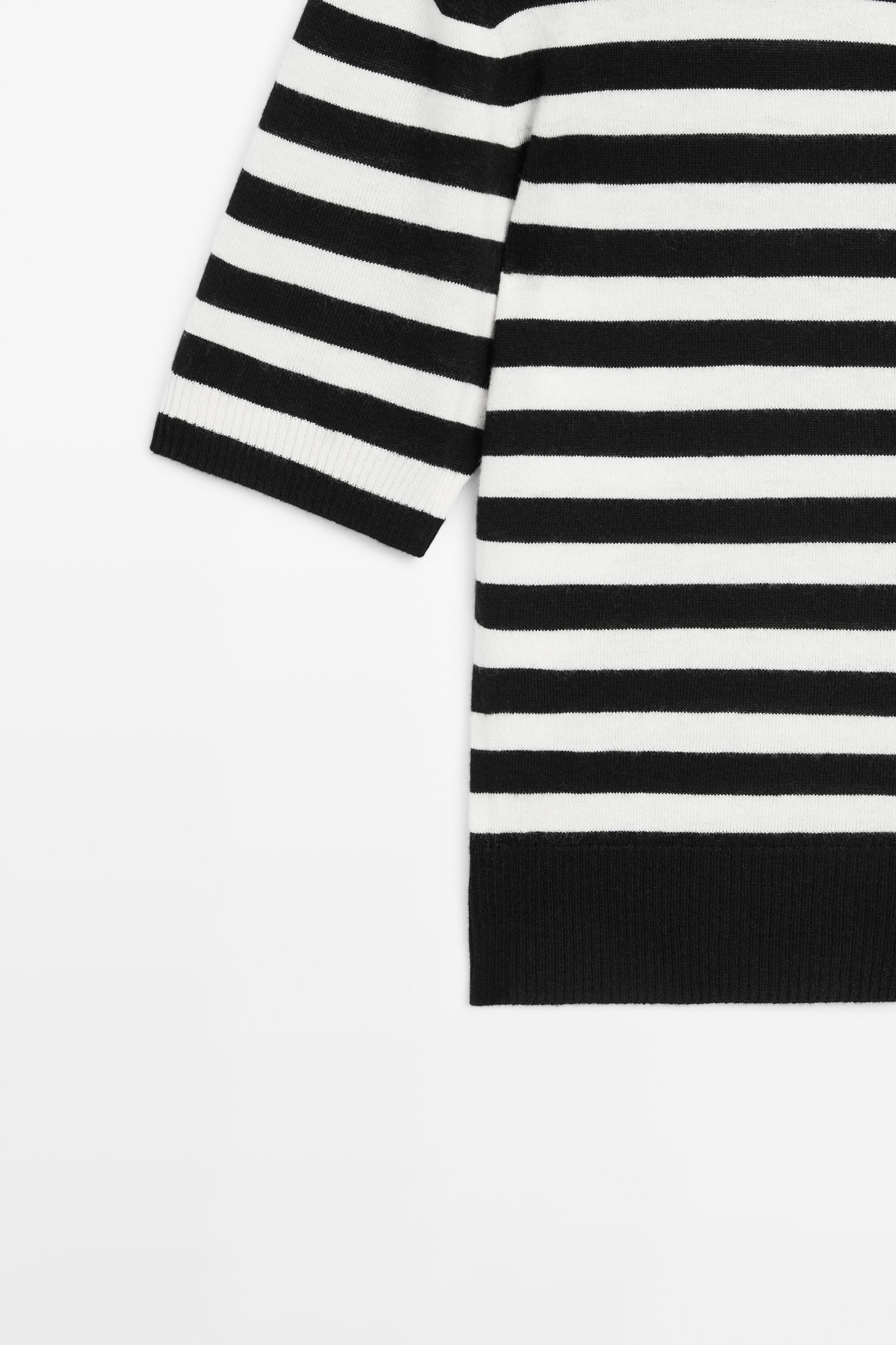 Striped short sleeve knit cardigan — BLACK