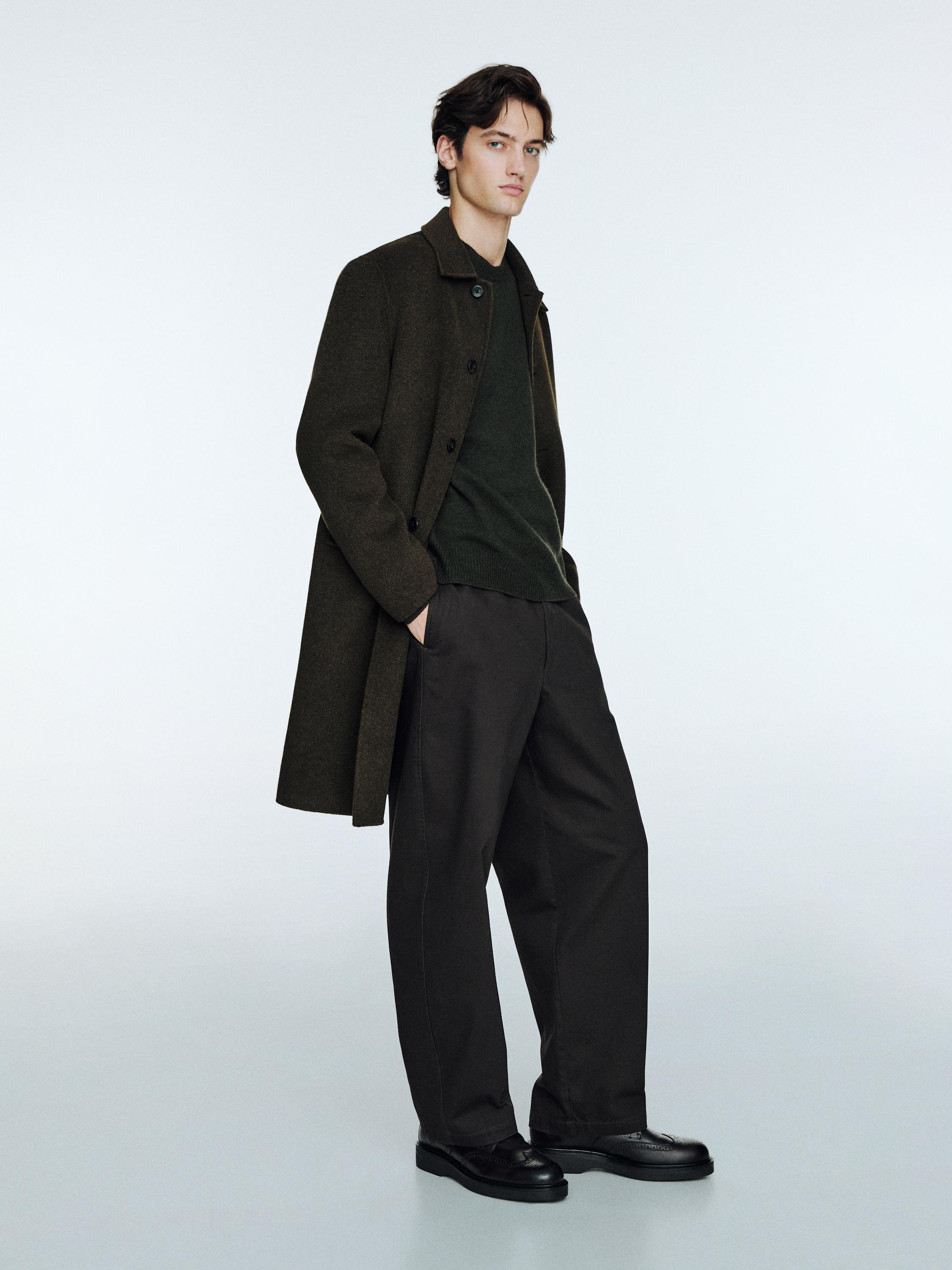 Long double wool blend coat