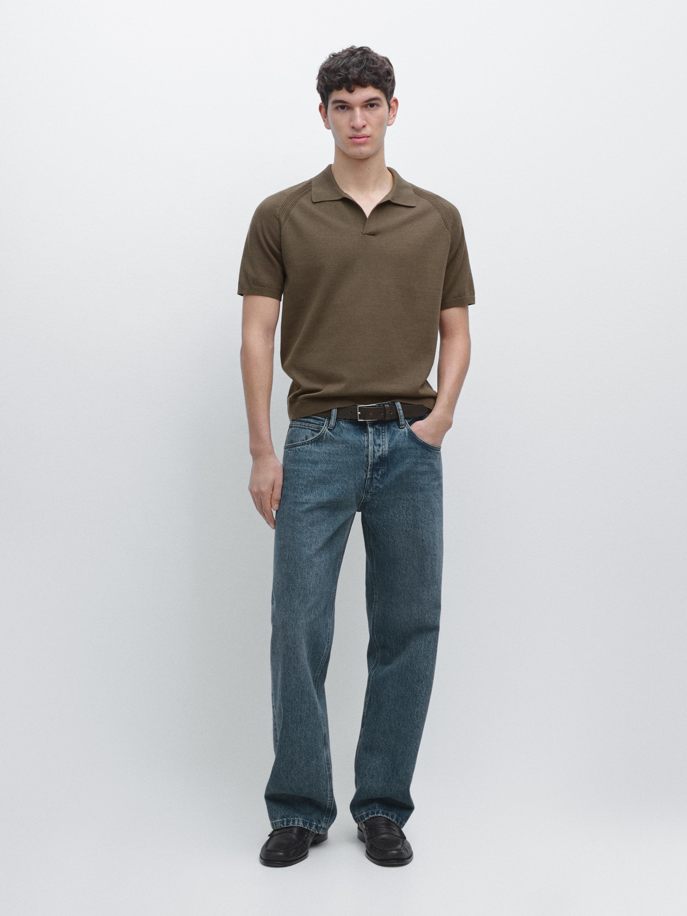 Short sleeve cotton knit polo shirt