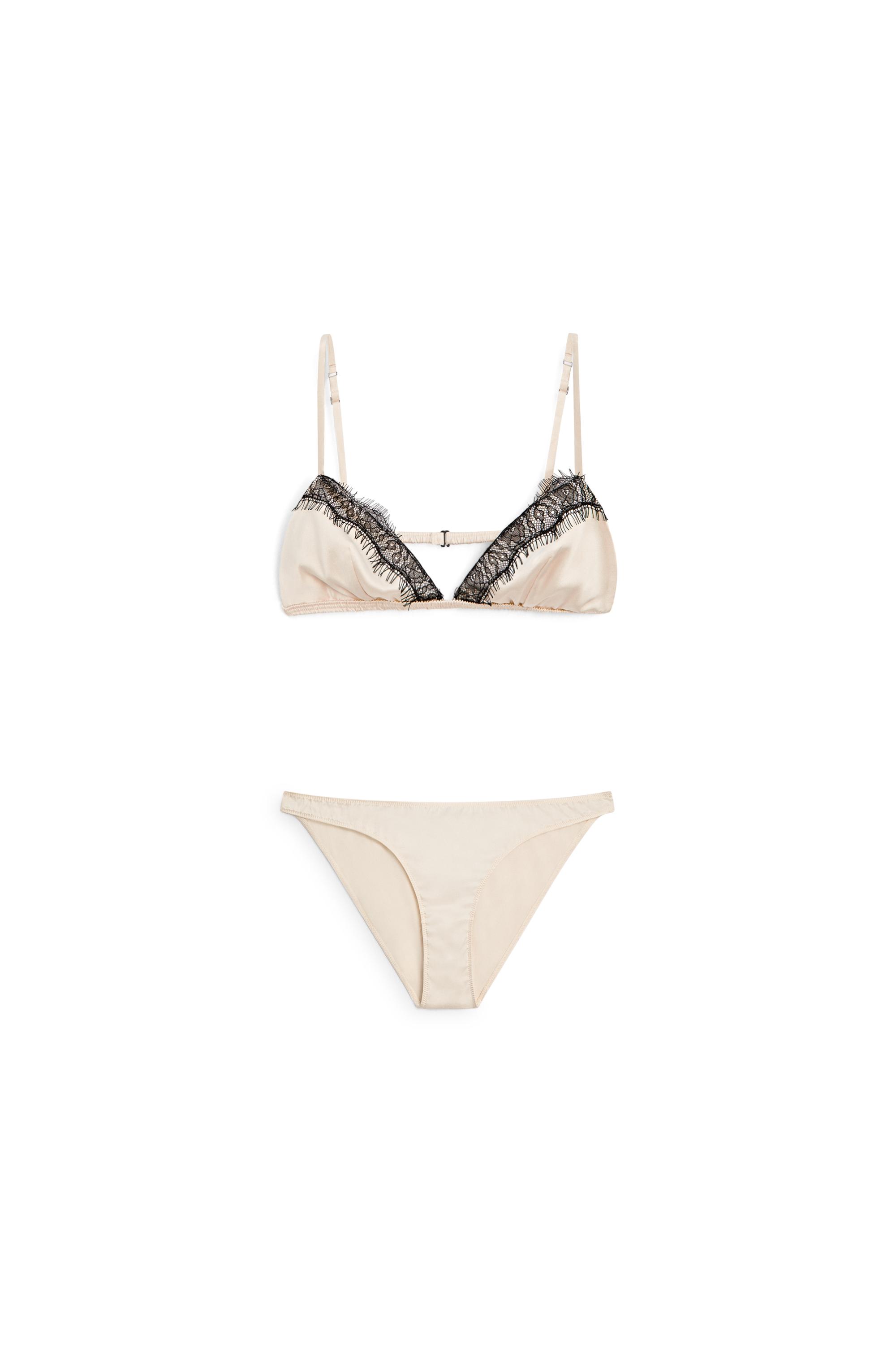 Silk blend lace triangle bra — CREAM