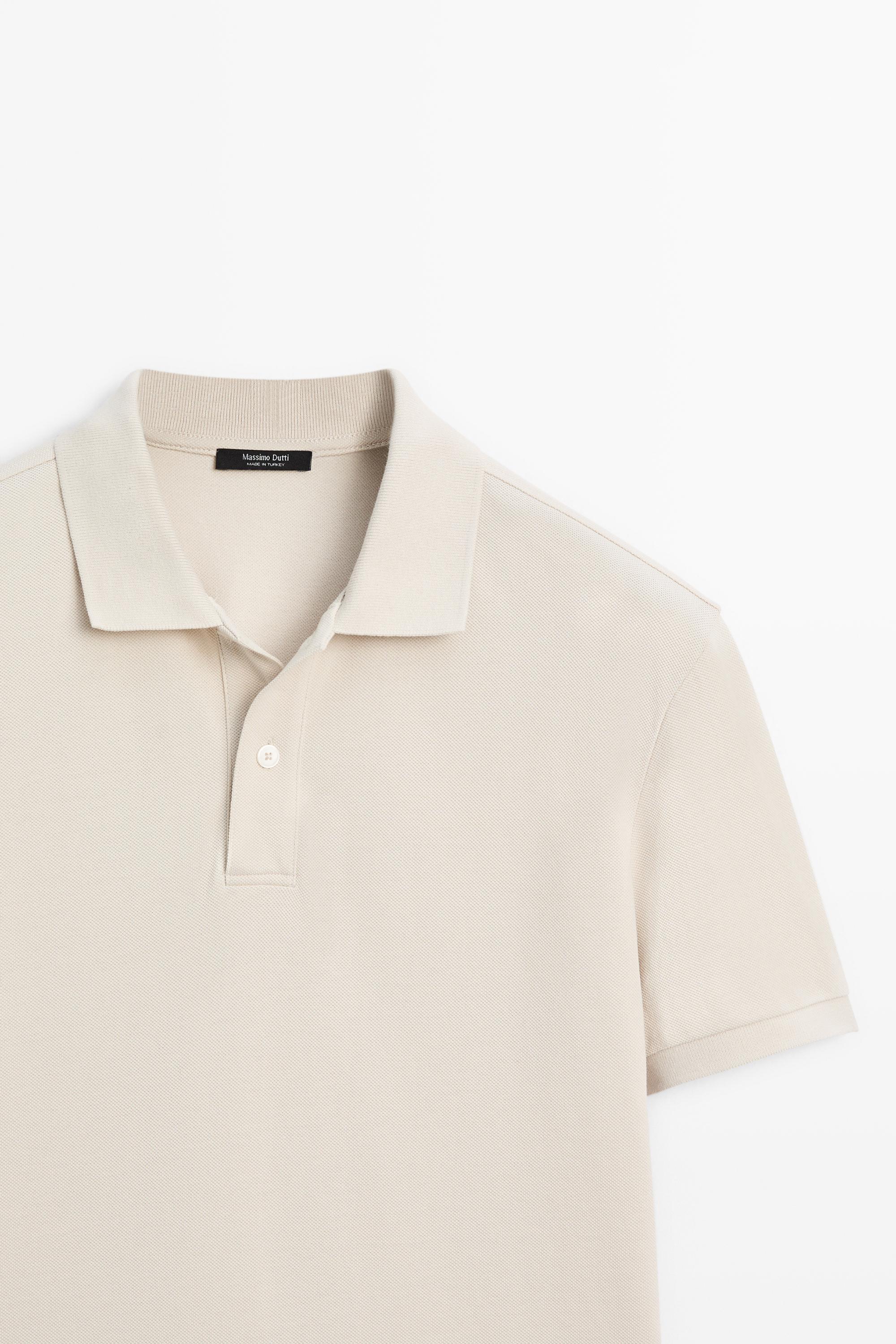 Micro-textured cotton piqué polo shirt — STONE