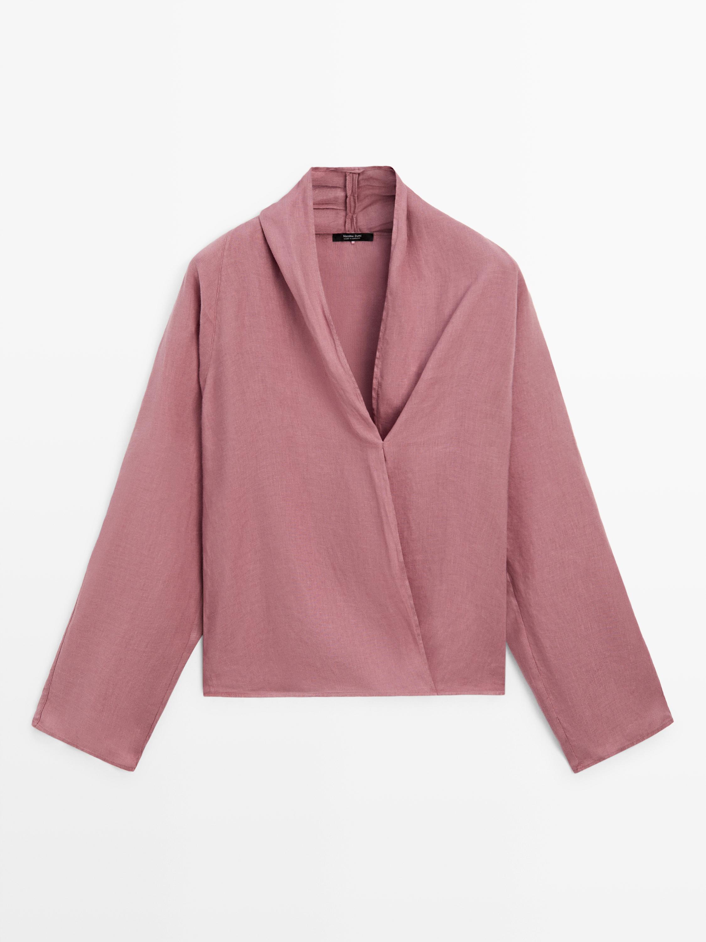 Flowing linen surplice blouse