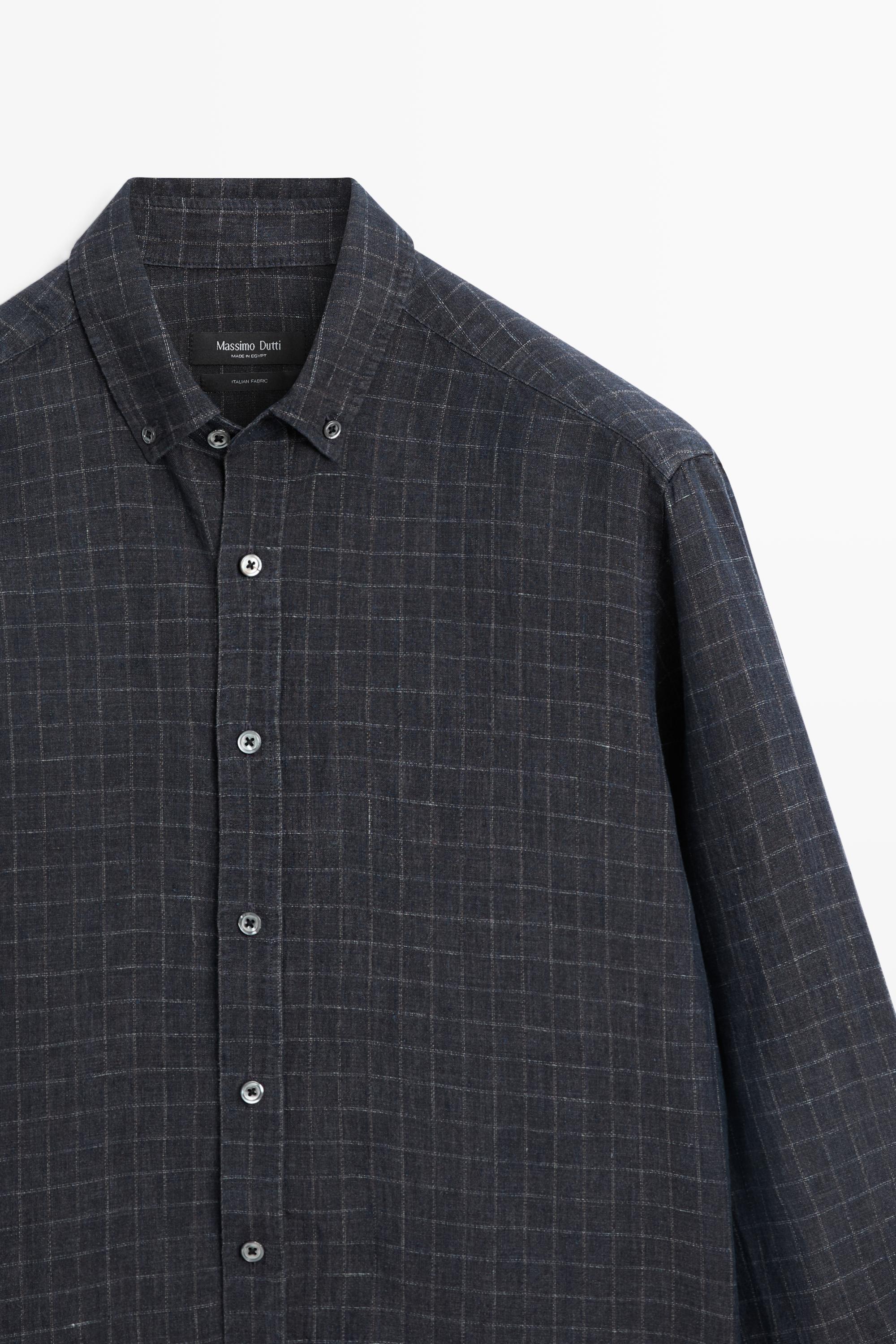 100% linen regular fit check shirt — LEAD
