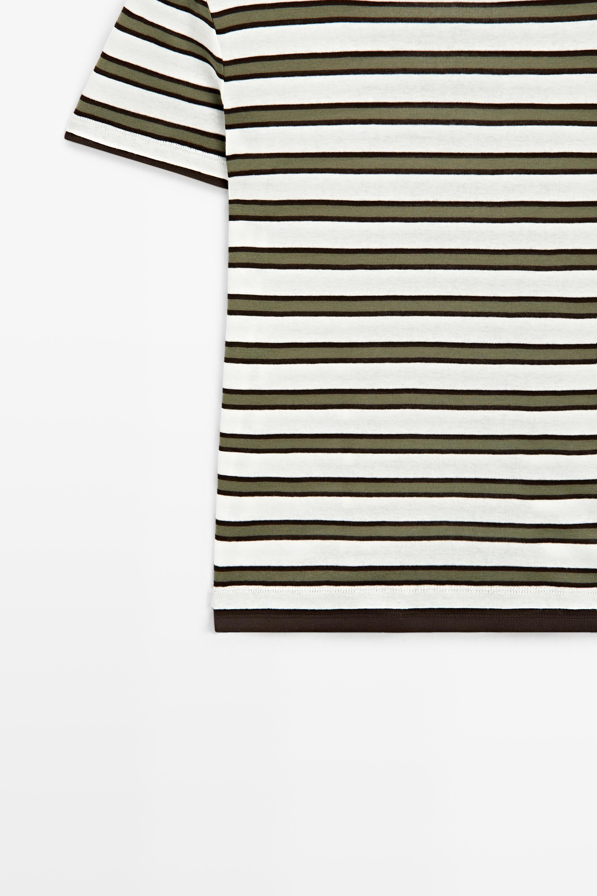 100% cotton short sleeve striped T-shirt — KHAKI