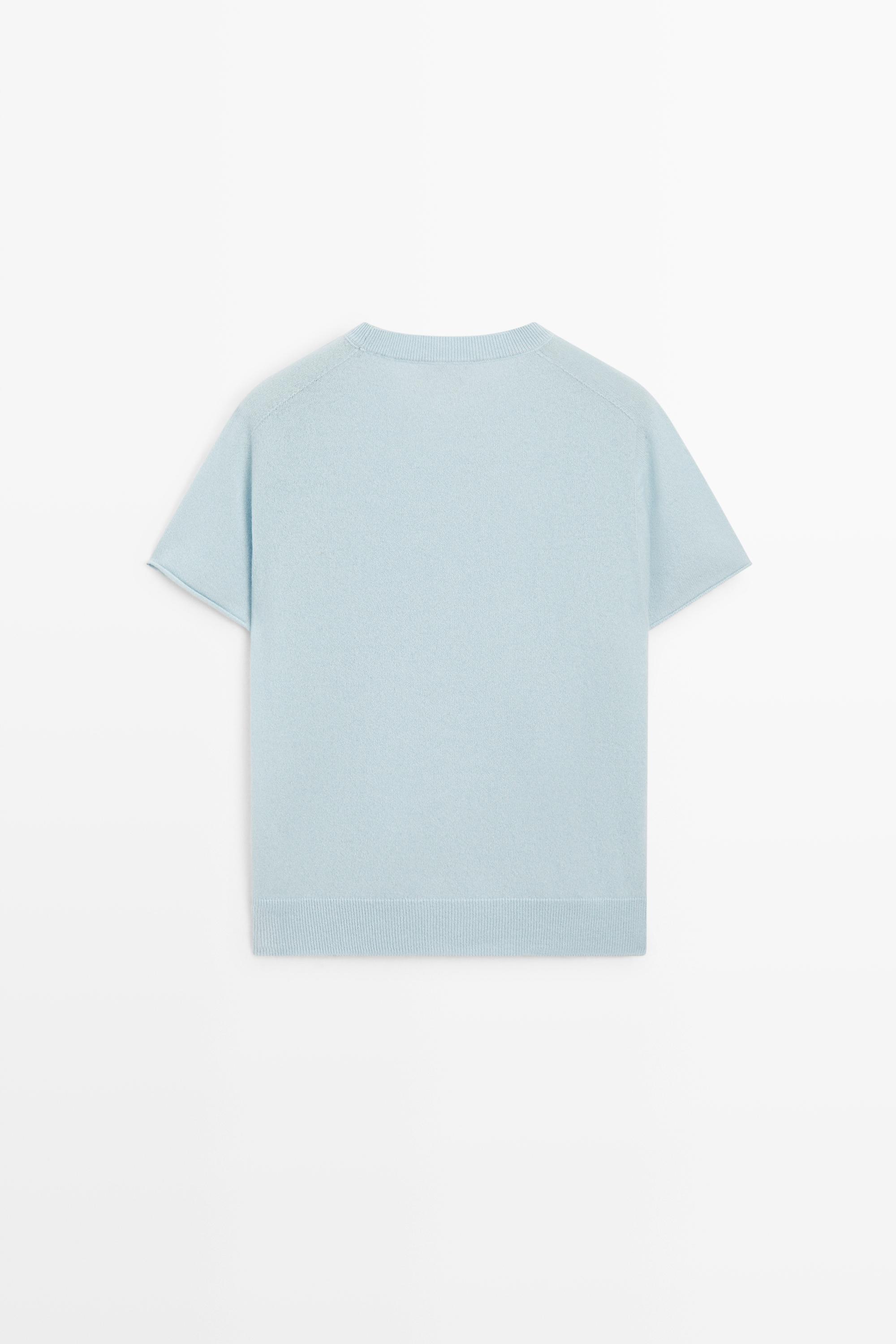 100% cashmere short sleeve knit sweater — SKY BLUE