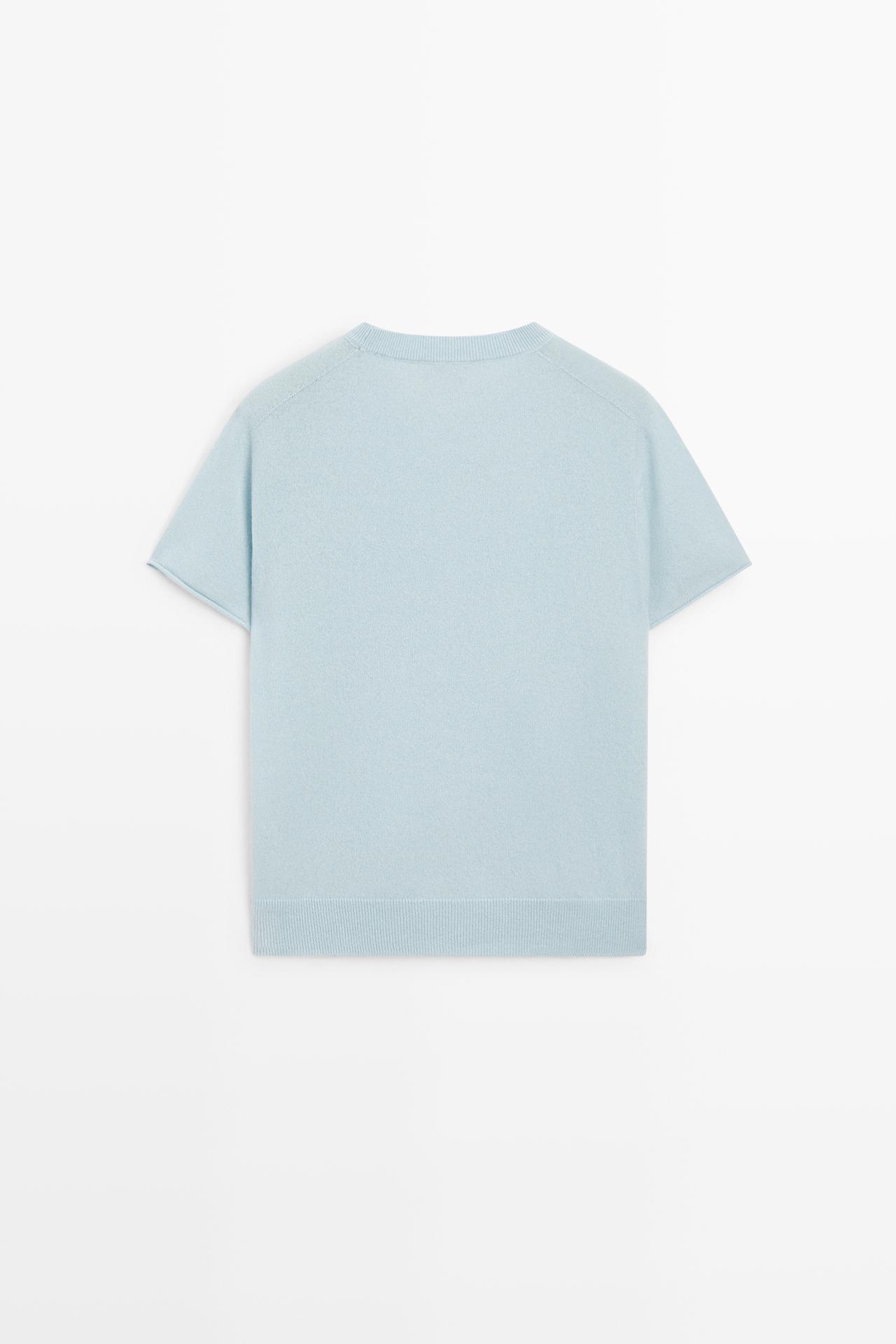 100% cashmere short sleeve knit sweater — SKY BLUE
