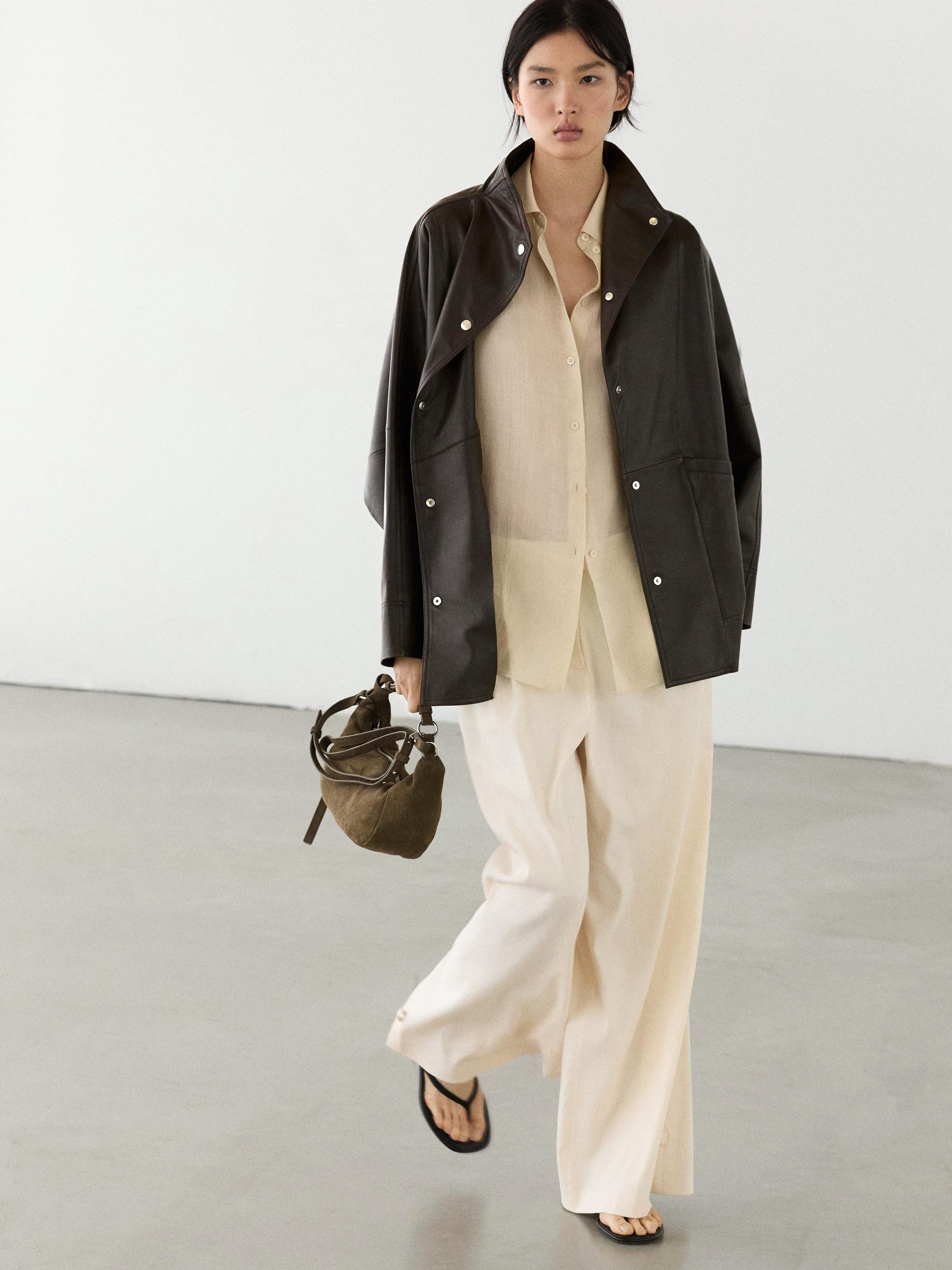 Nappa leather cape jacket — BROWN