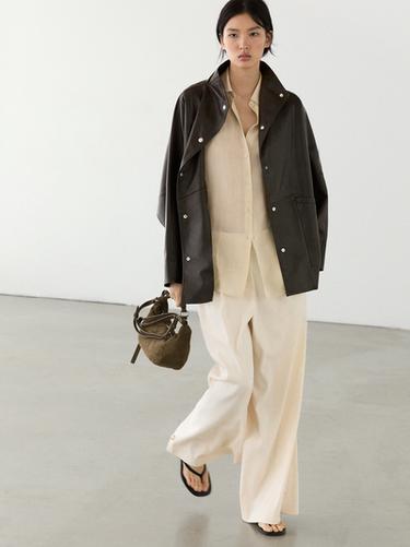 Nappa leather cape jacket — BROWN 5
