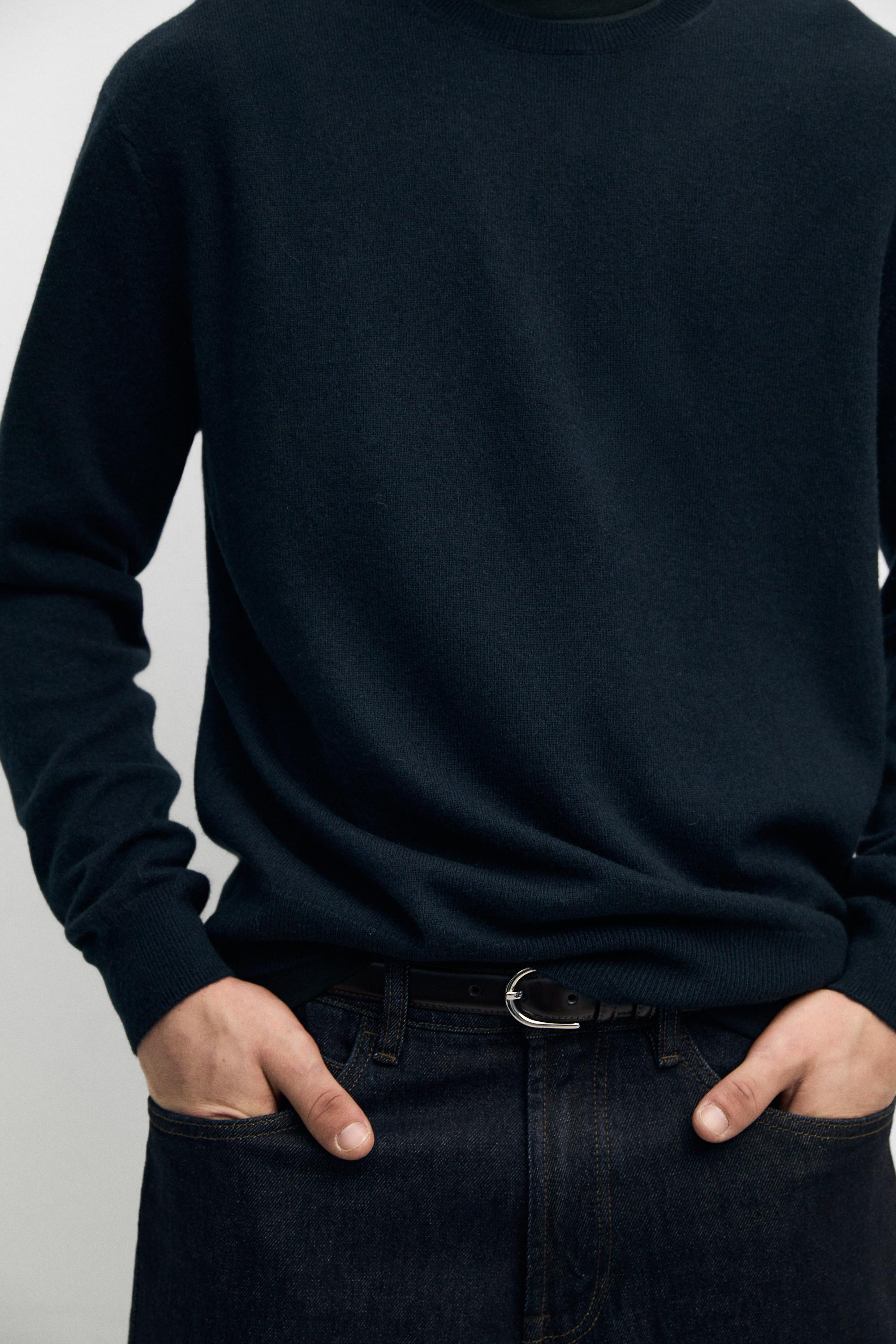 100% cashmere ribbed knit sweater — NAVY BLUE