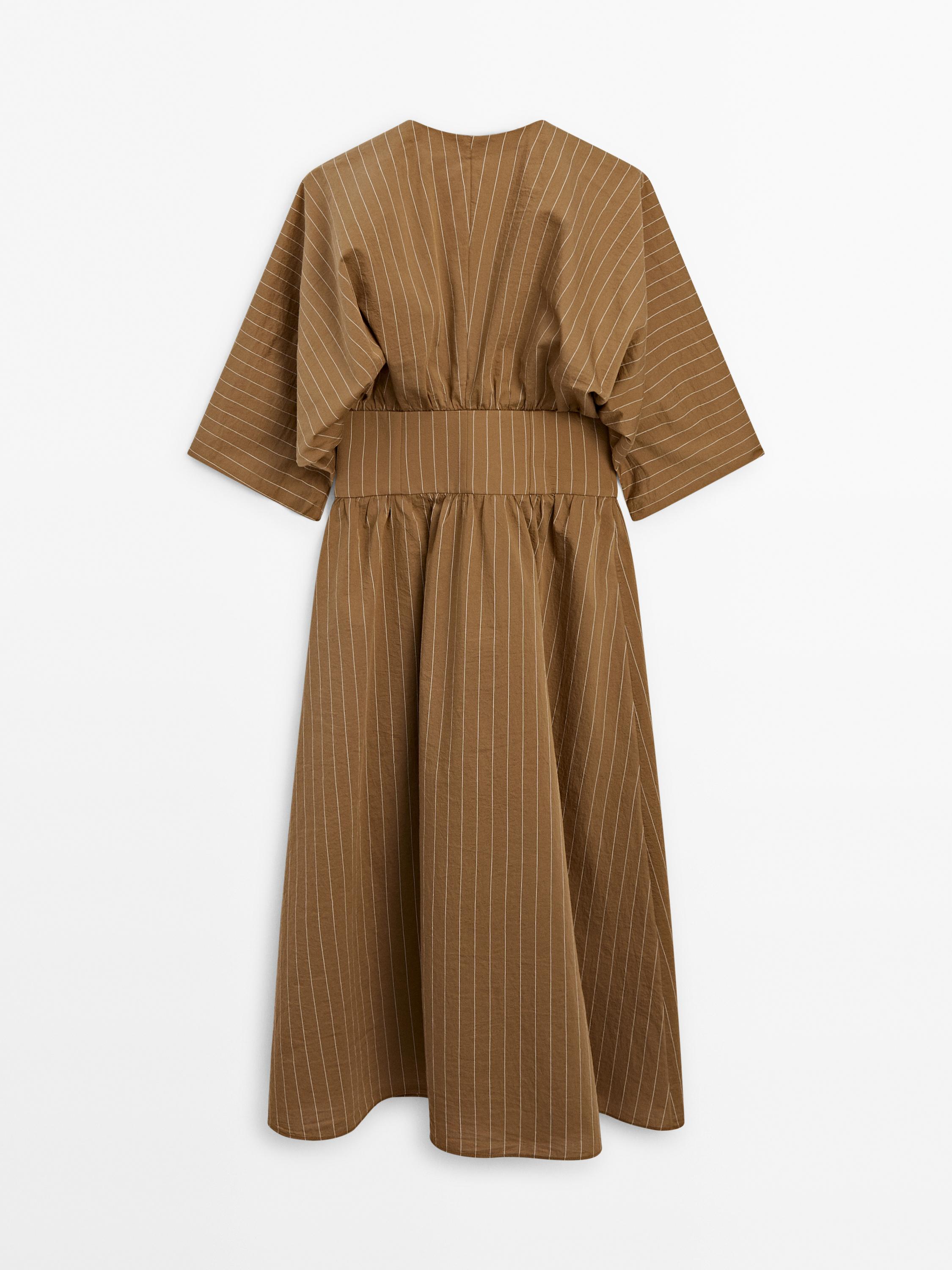 Stripe print poplin dress