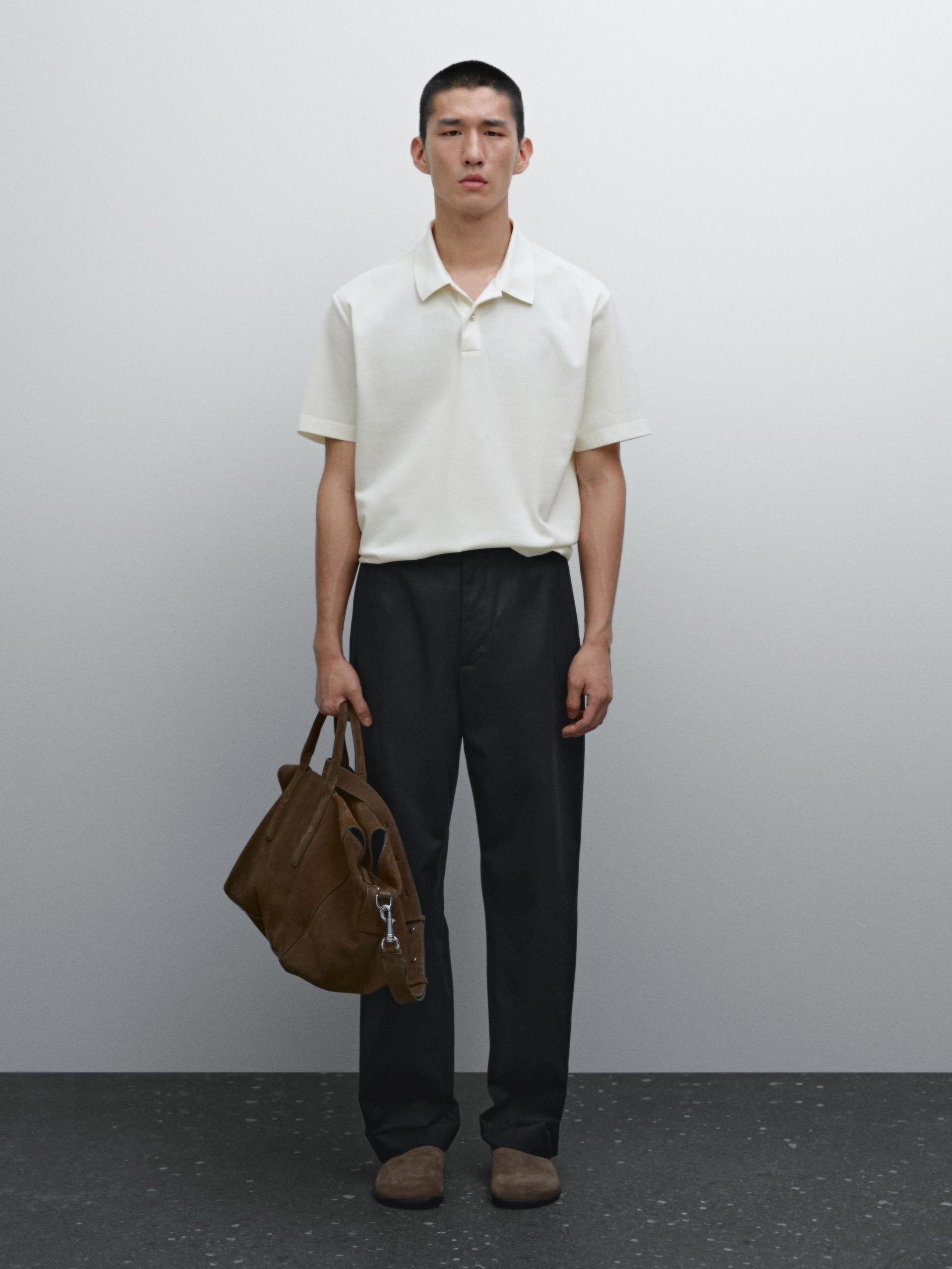 Koszulka Polo Ze 100% Bawełny O Drobnym Splocie Z Fakturą - Surowy - Xxl - Massimo Dutti - Mężczyzna