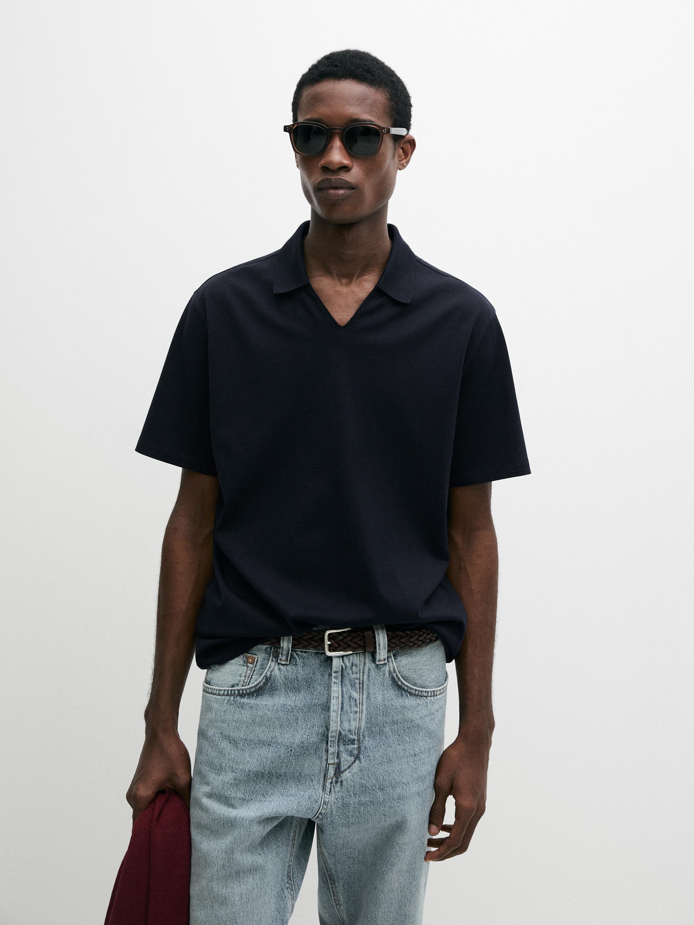 Cotton V-neck polo shirt