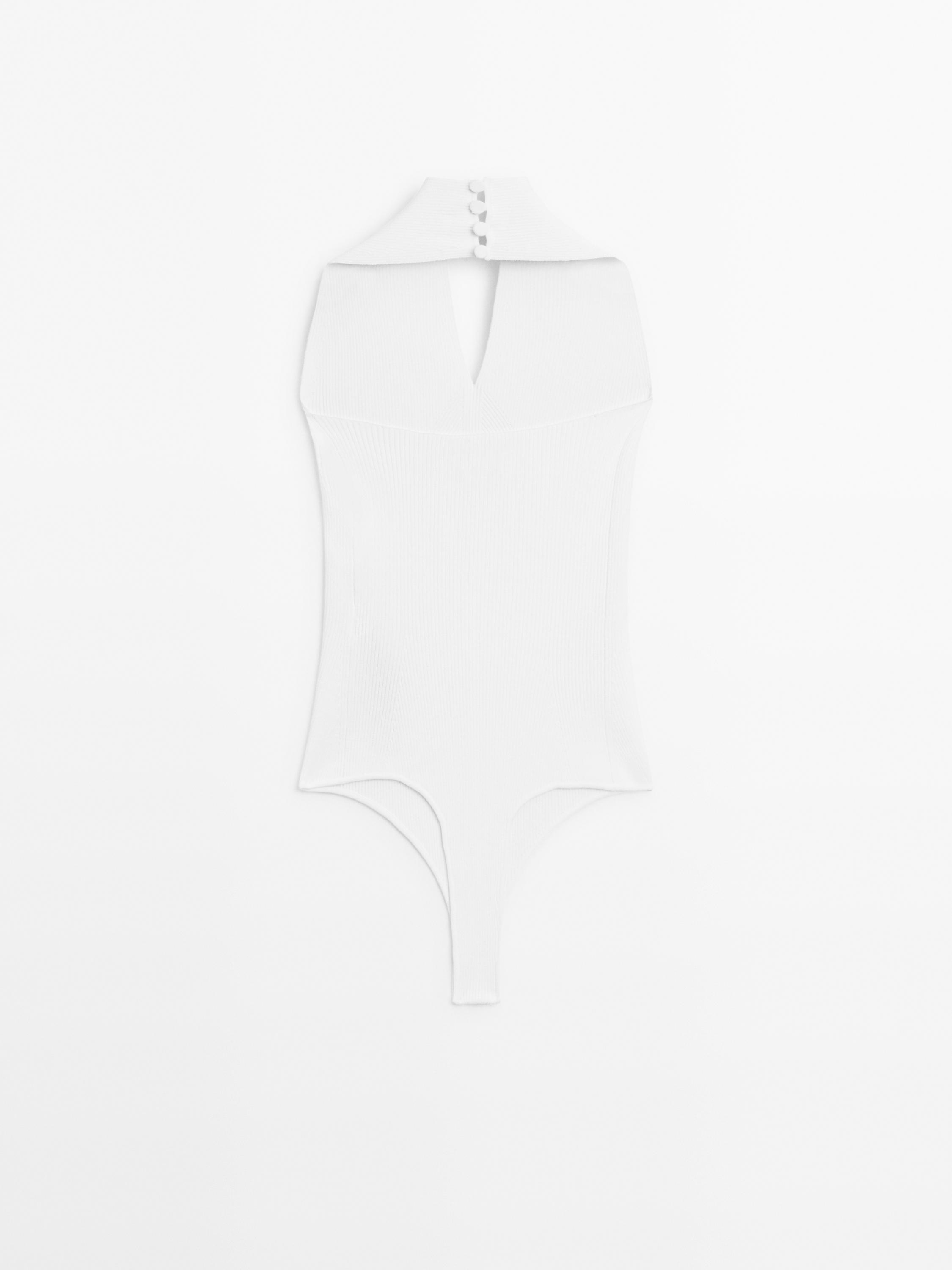 Knit halter bodysuit with V-neck - STUDIO