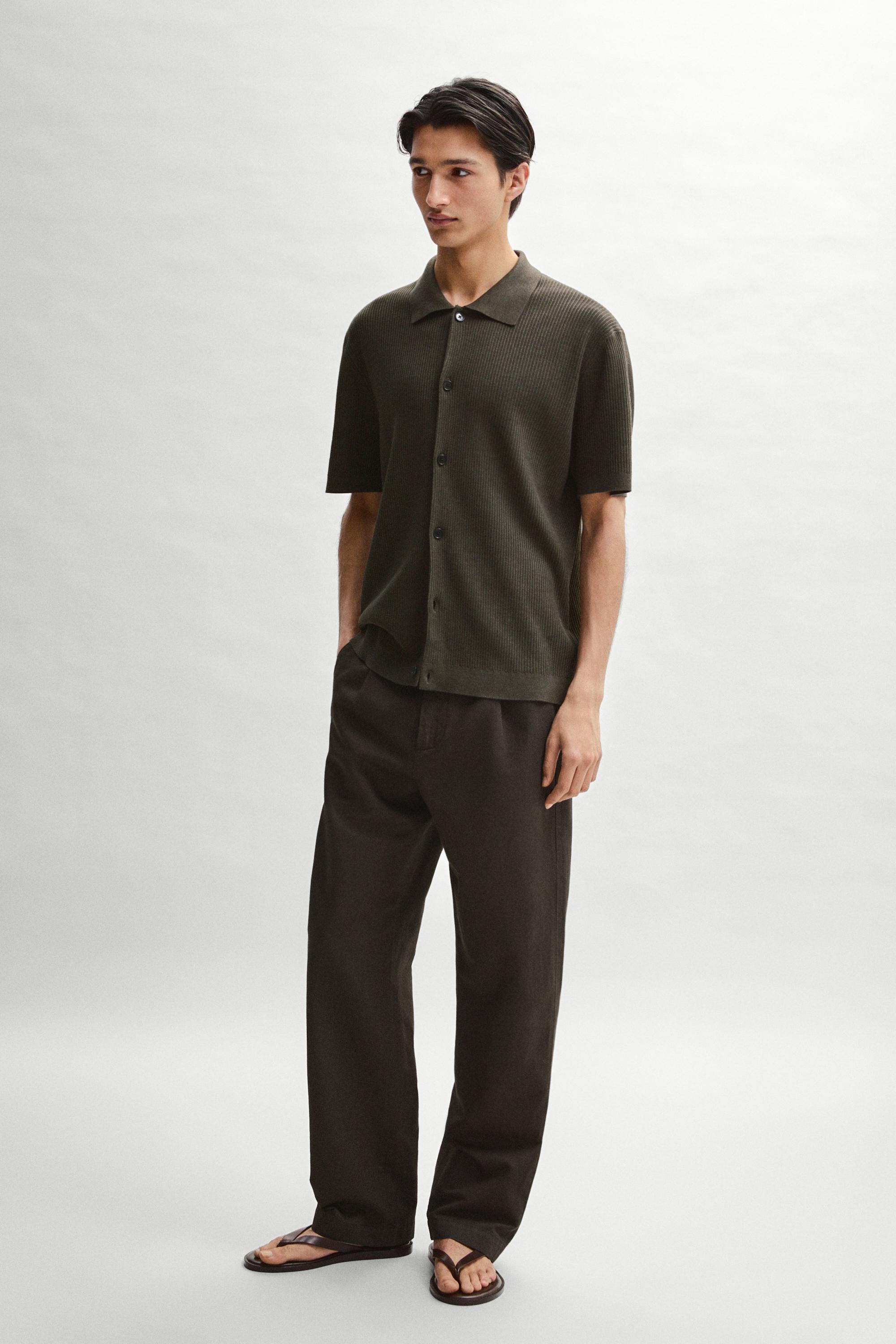 Cotton blend polo shirt with button detail — Greyish green