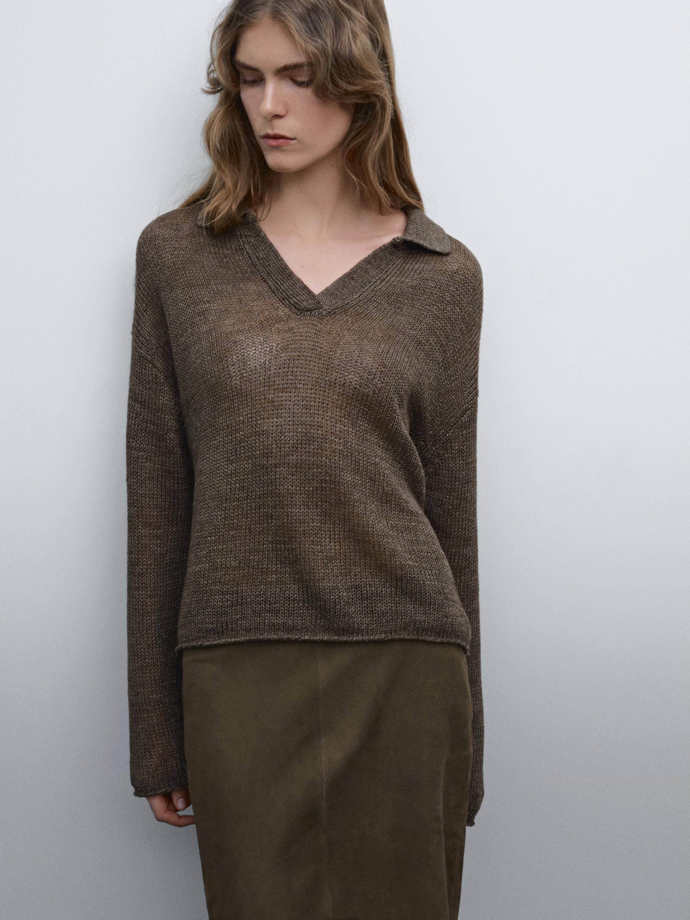 Jersey punto cuello polo 100% lino