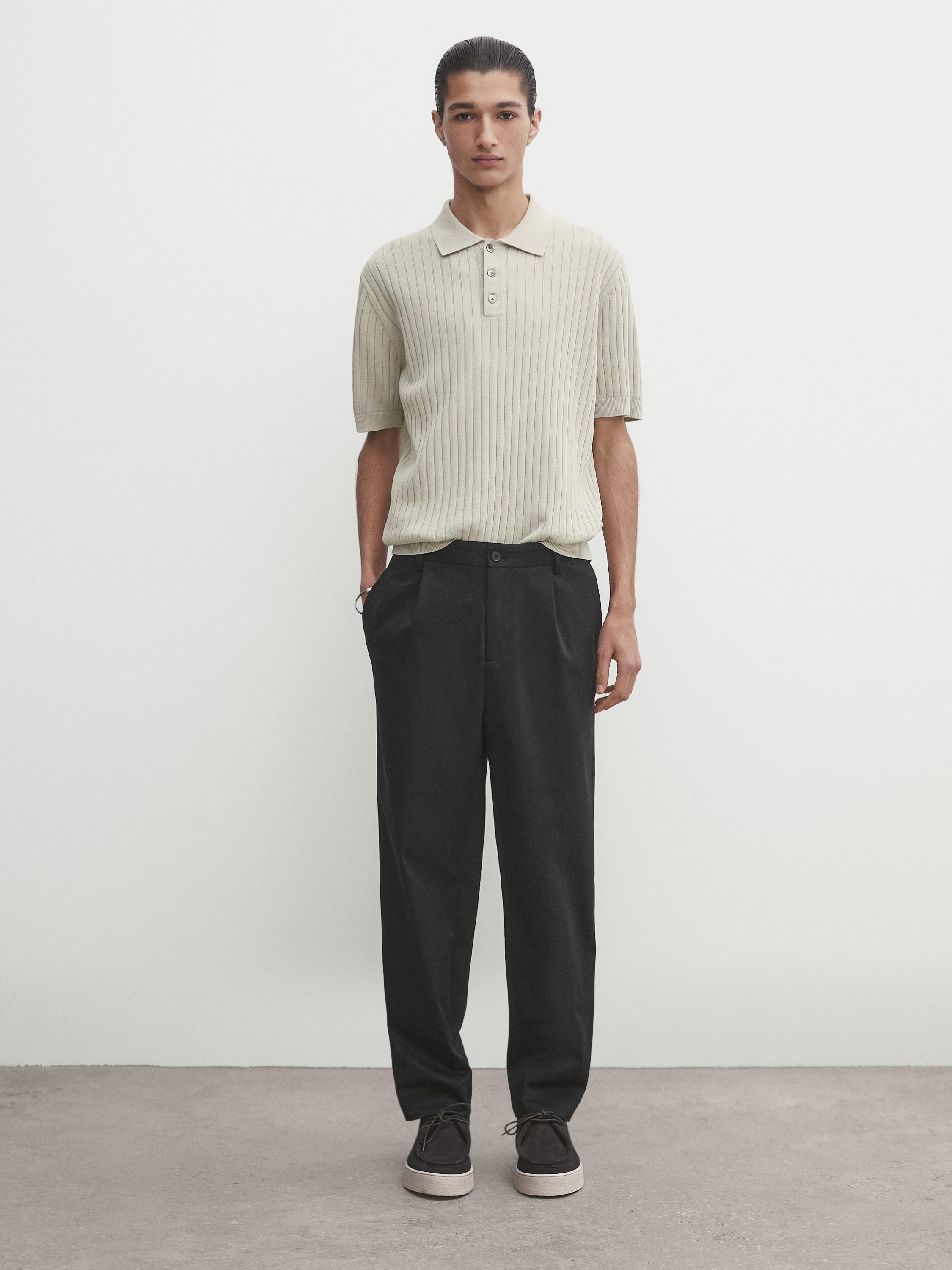 Pull polo en maille côtelée à manches courtes
