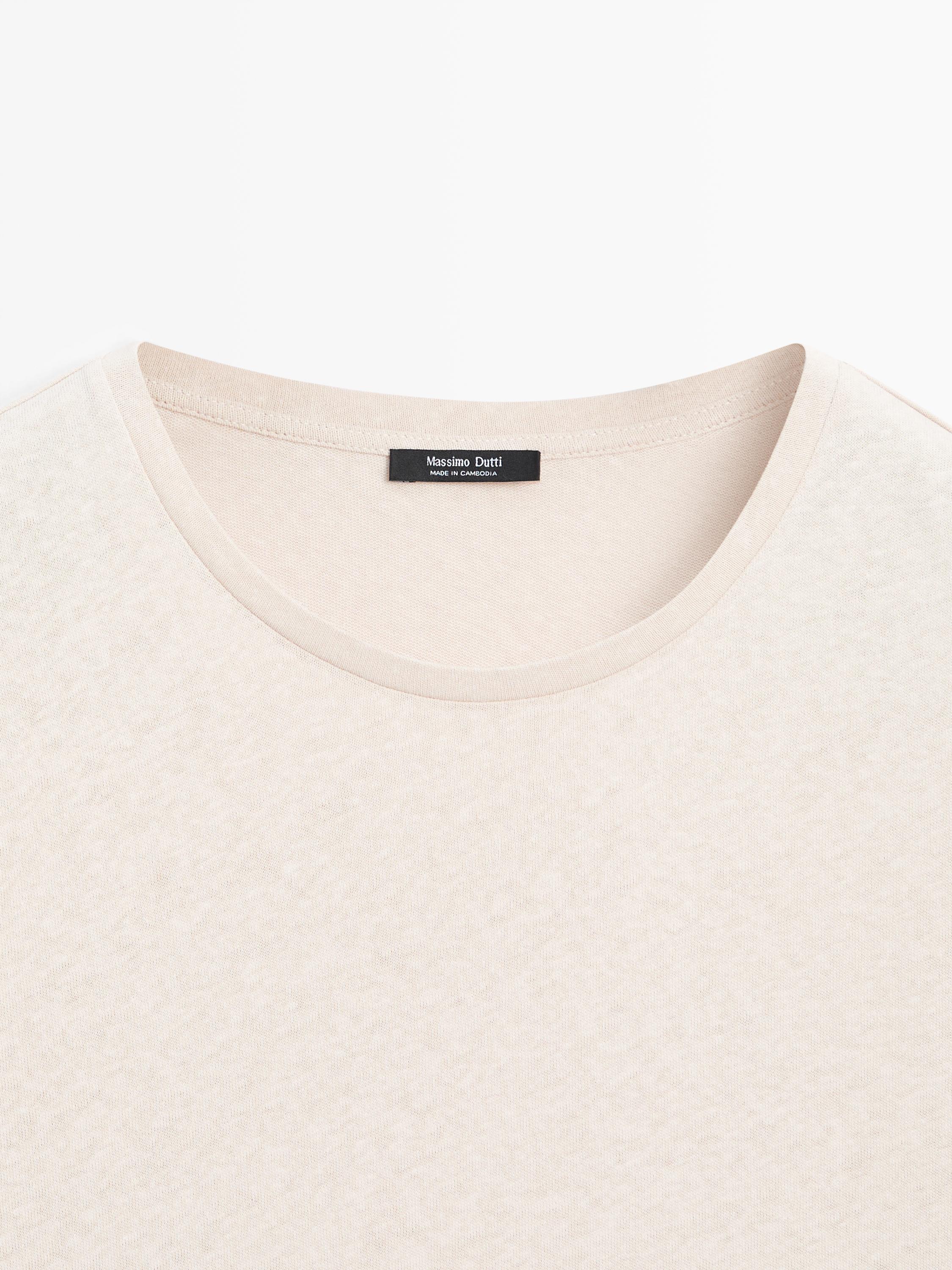 Short sleeve linen and cotton T-shirt — BROWN