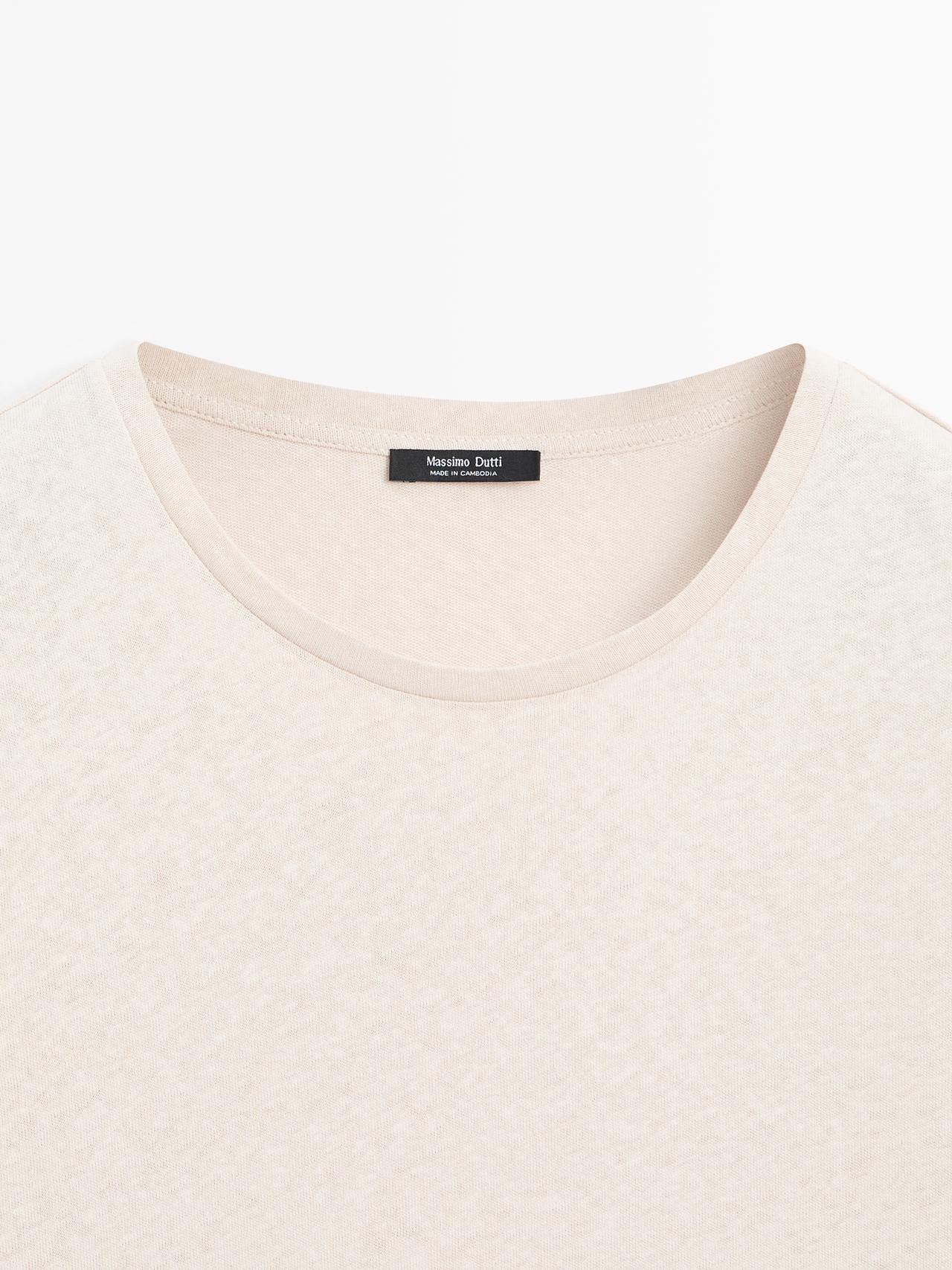 Short sleeve linen and cotton T-shirt — BROWN