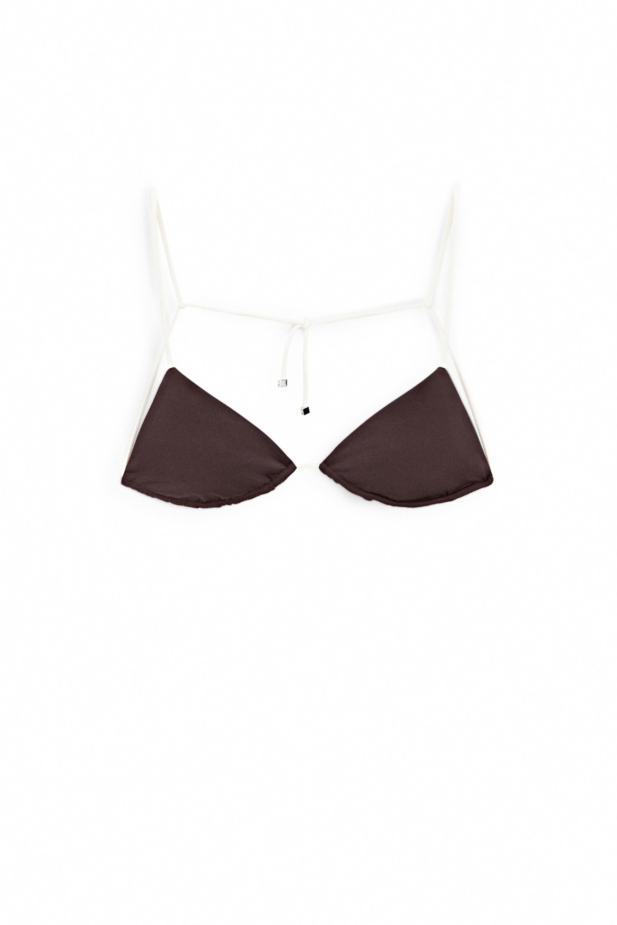 Contrast tie triangle bikini top — BROWN