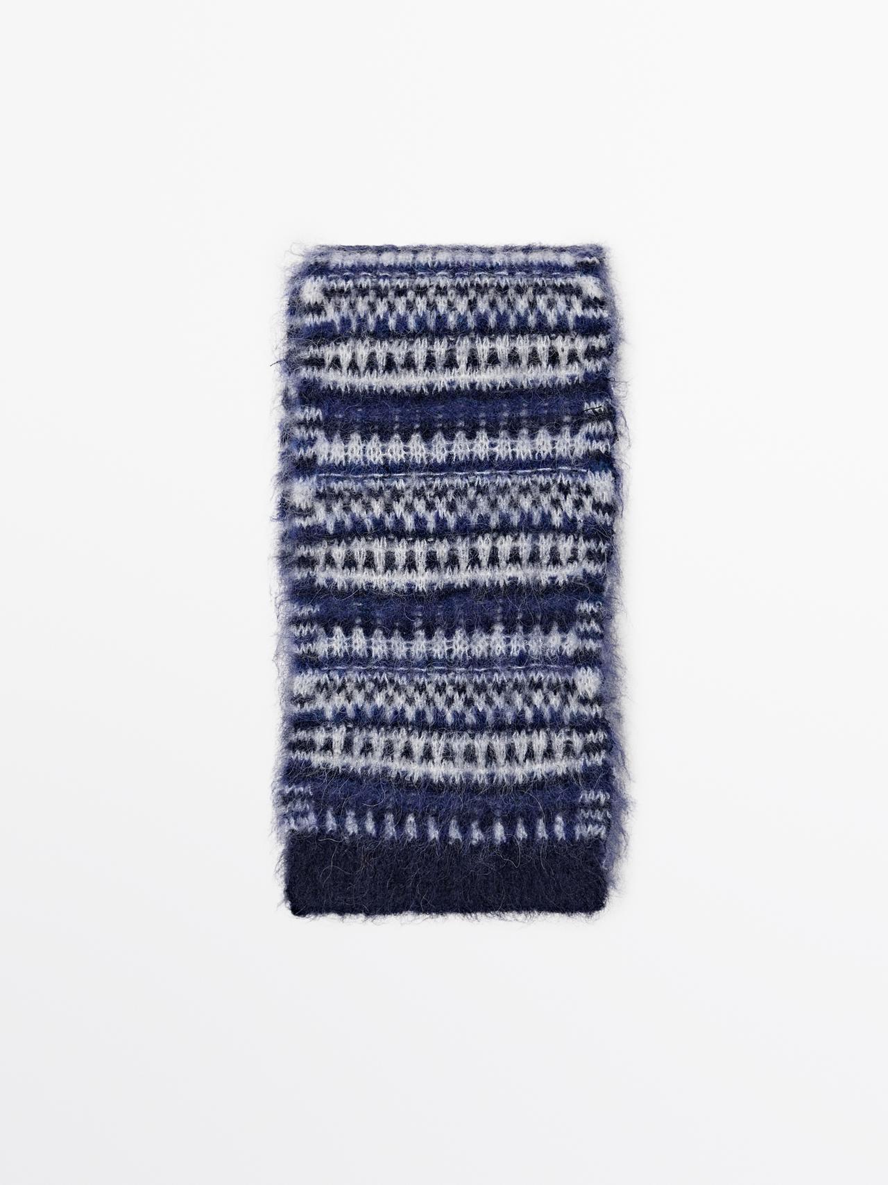 Massimo Dutti - Dames - Jacquard Sjaal Van Fijne Alpacamix - Blauw - 01
