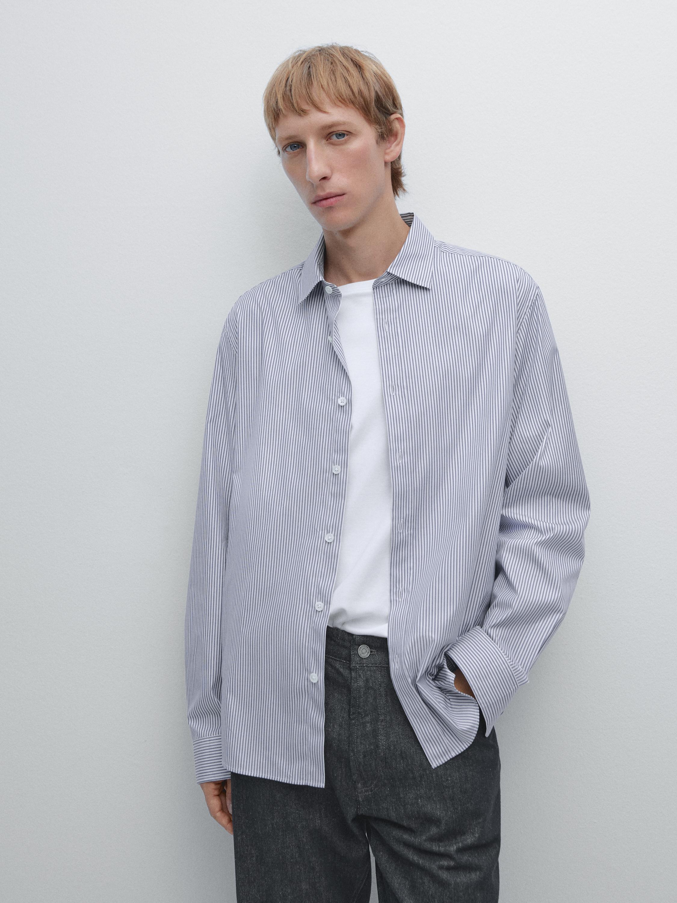 Regular fit striped poplin shirt