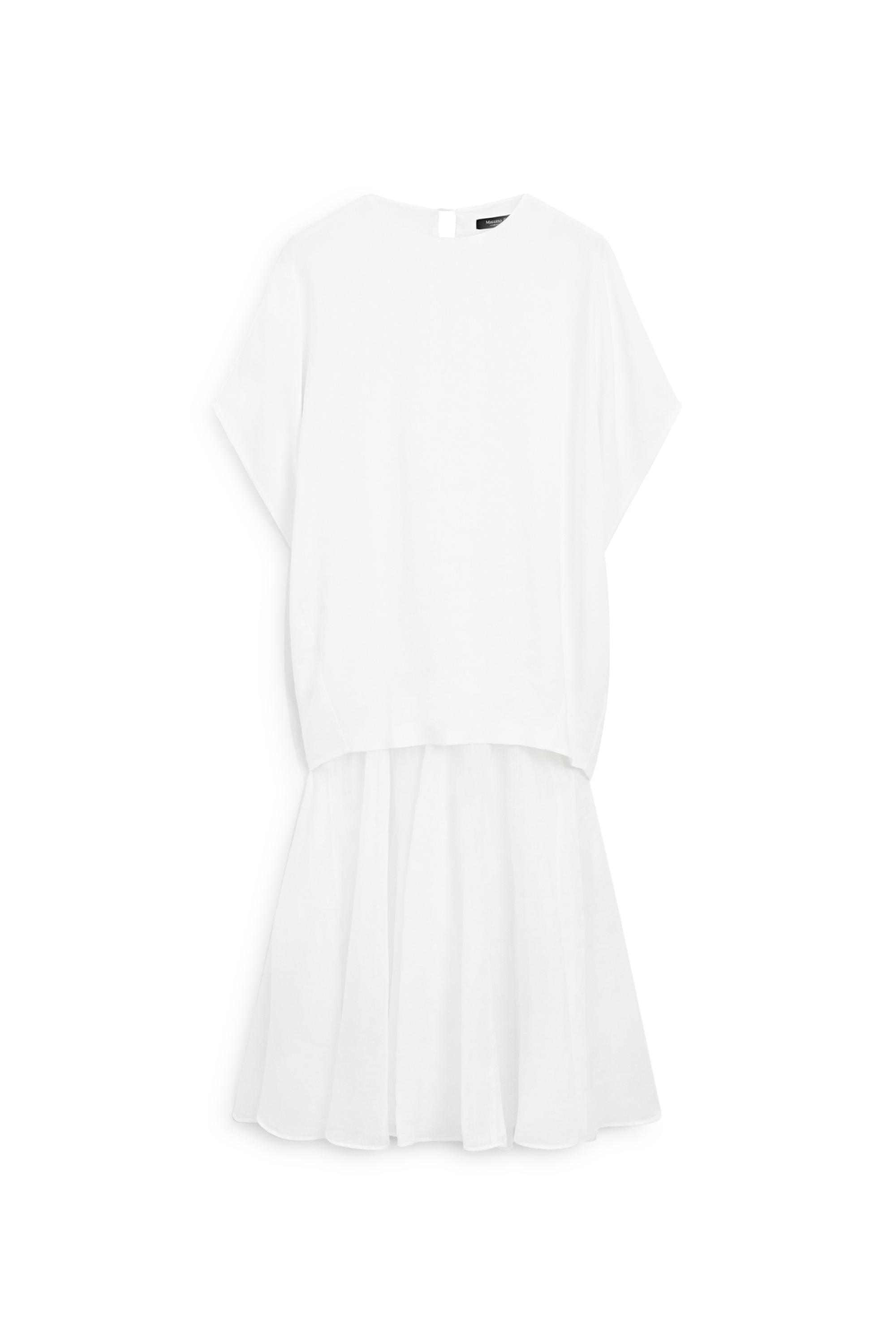 Combined linen-blend dress — WHITE