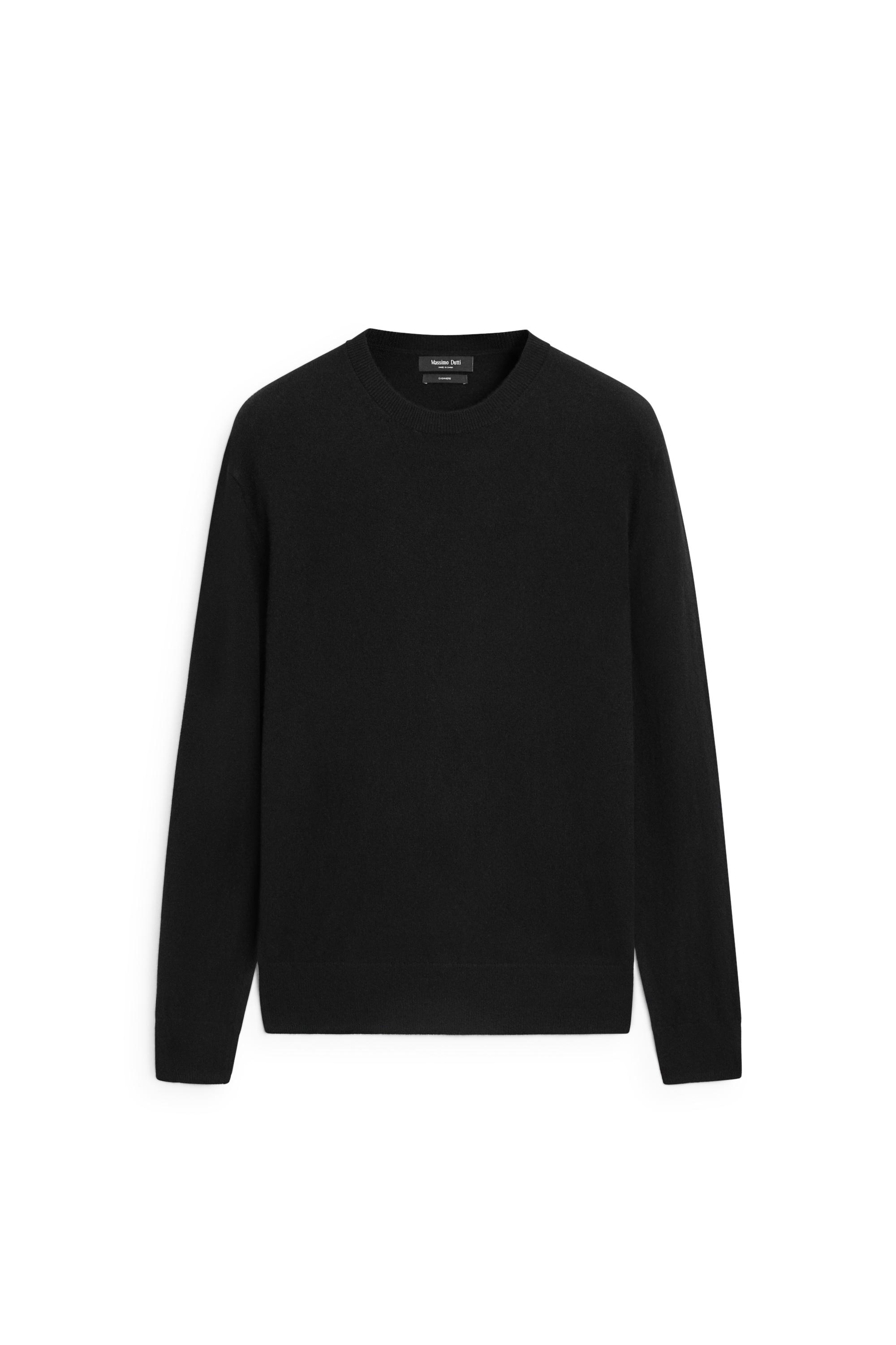 100% cashmere ribbed knit sweater — BLACK