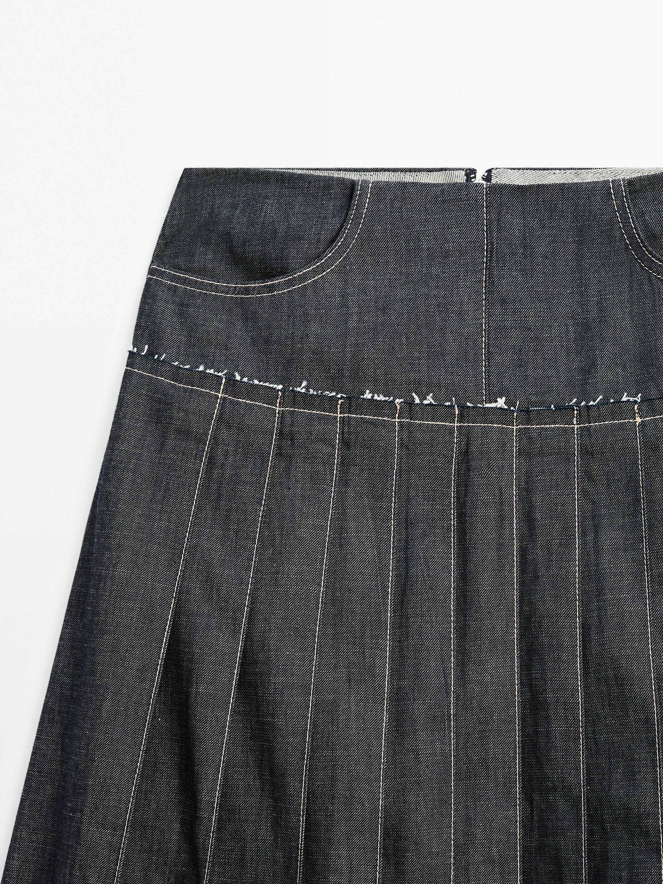 Džínová midi sukně se sklady