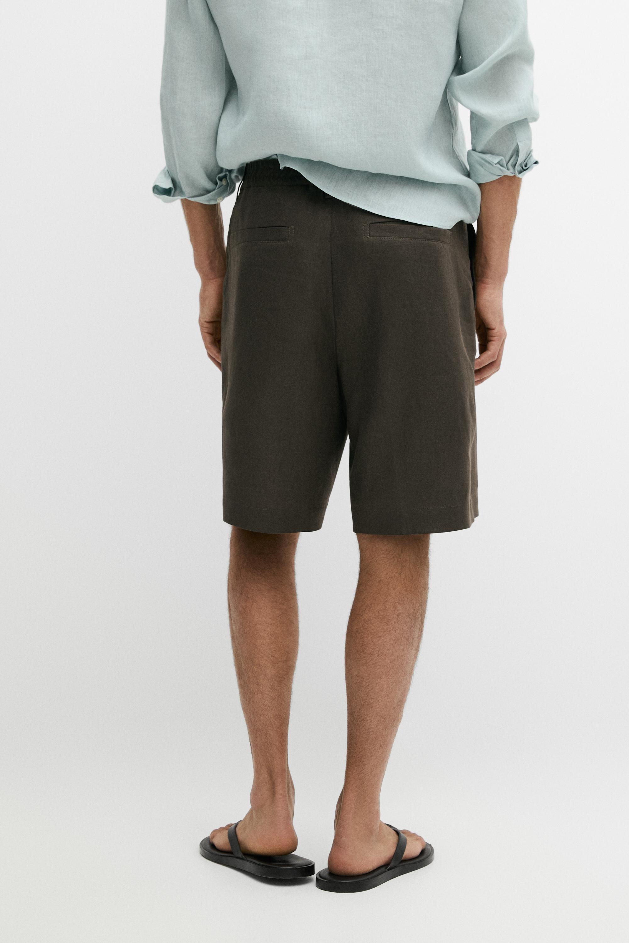 100% linen short Bermuda shorts — KHAKI